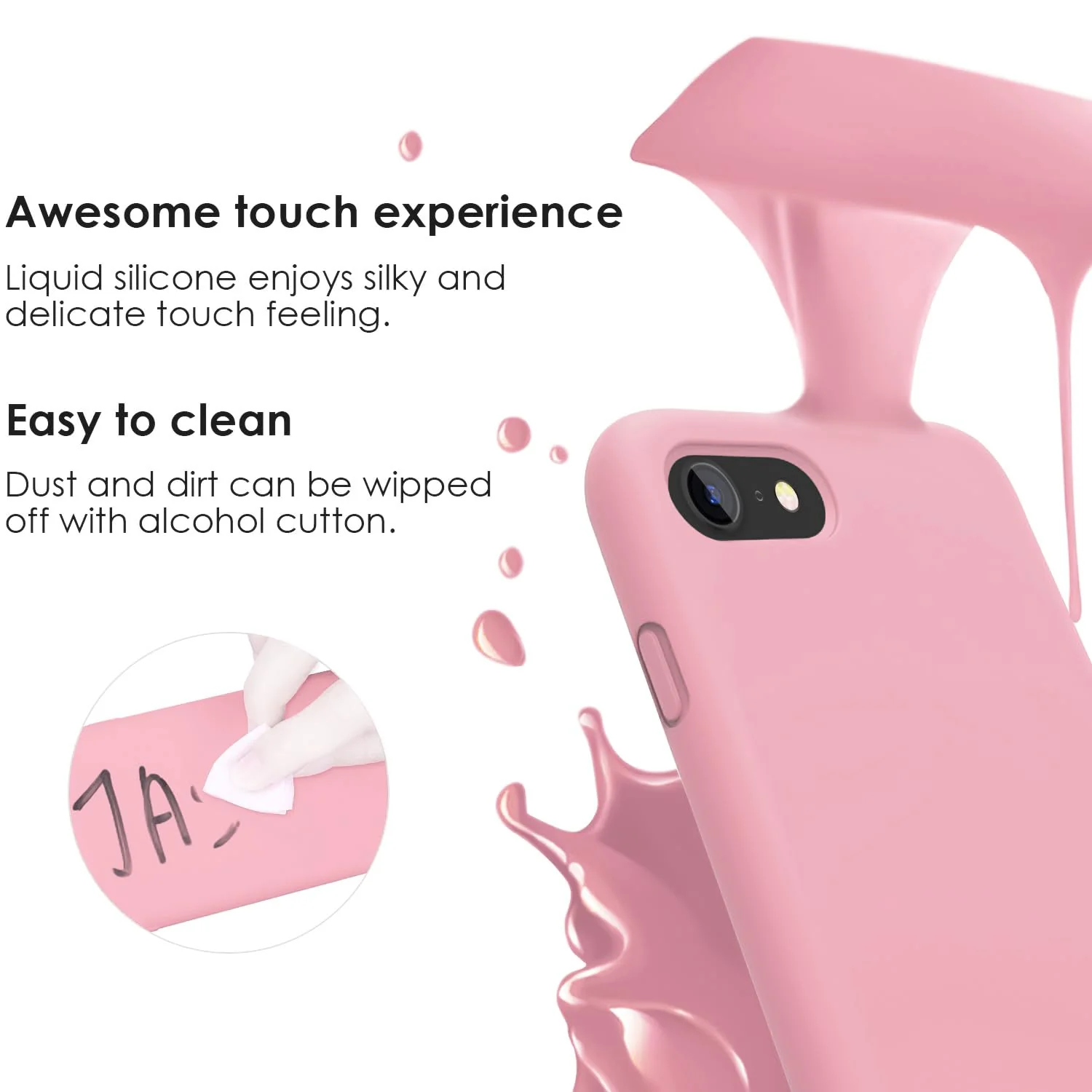 DL3 Mobilak Liquid Silicone Case for iPhone 7 / 8, Shock-absorbing protection, Scratch-resistant surface, Slim, lightweight profile - C.pink