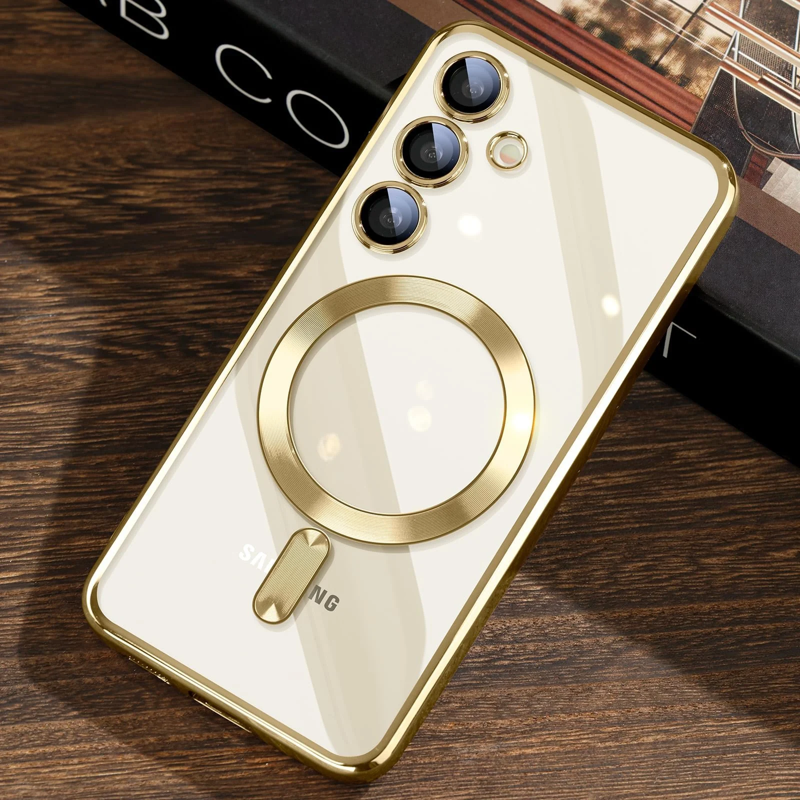DL3 Mobilak Clear MagSafe-Compatible TPU Case and Camera Lens Protector for Samsung Galaxy A14 - Gold
