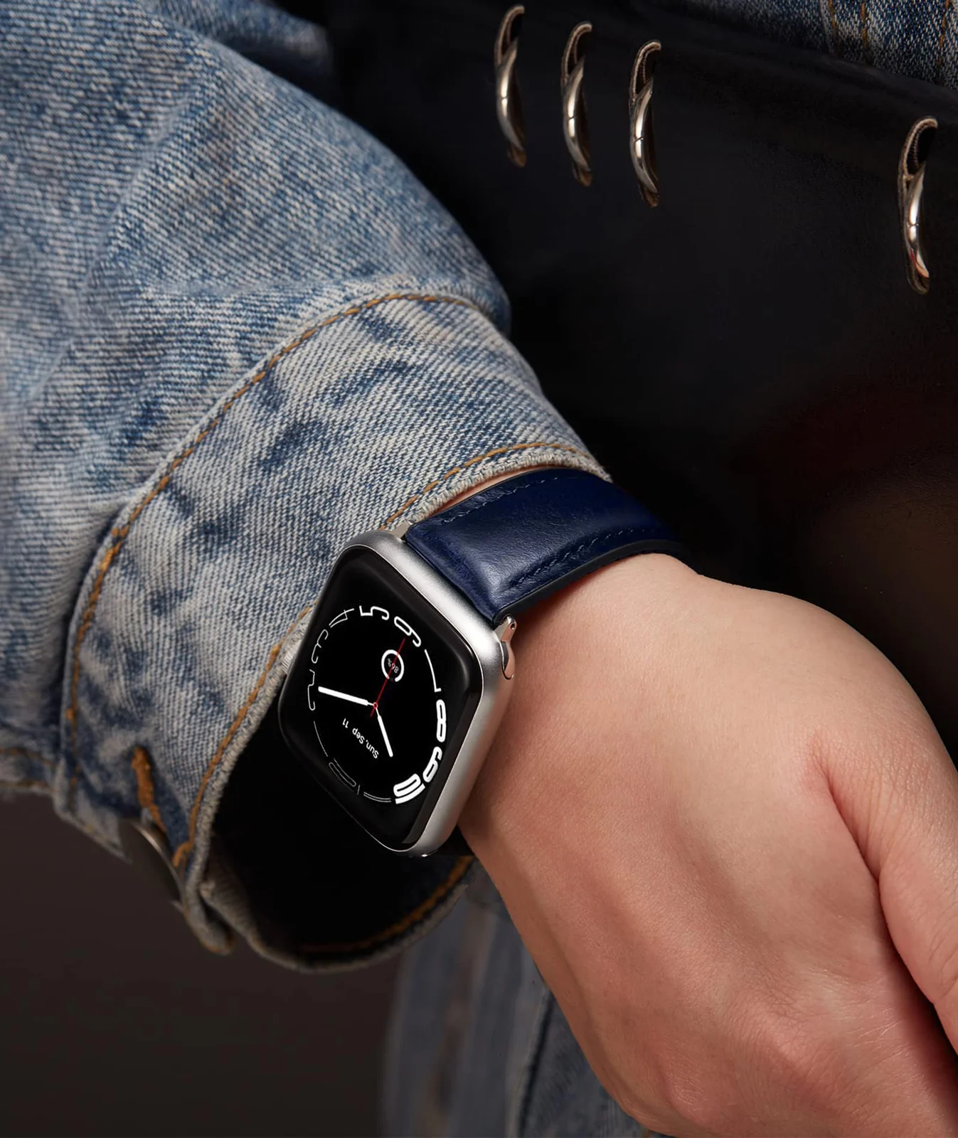 DL3 Mobilak Compatible with Apple Watch Band 49mm 46mm 45mm 44mm 42mm Leather Band Replacement Strap, Soft Leather Bracelet for iWatch Series 11 10 9 8 7 6 5 4 SE SE2 Ultra 3 2 1 - B.Blue