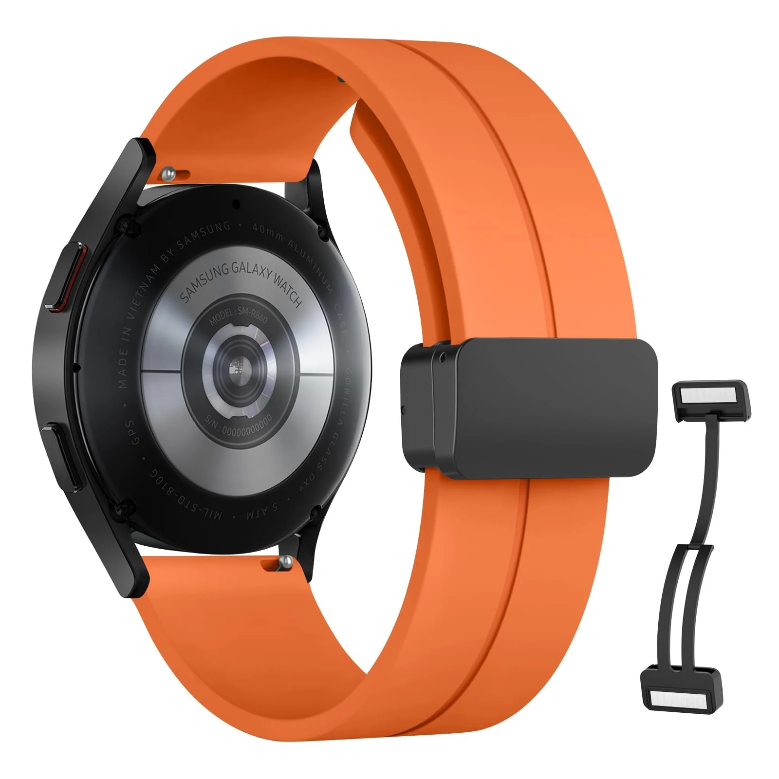 DL3 Mobilak 22MM Silicone Band Magnetic Clasp Strap For Xiaomi Redmi Watch 5 Active/5 Lite/Samsung Galaxy Watch 46mm/Watch 3 45mm/Gear S3/Huawei watch (GT6 GT5 GT4 GT3 GT2 GT 46MM)/GT6 - Orange