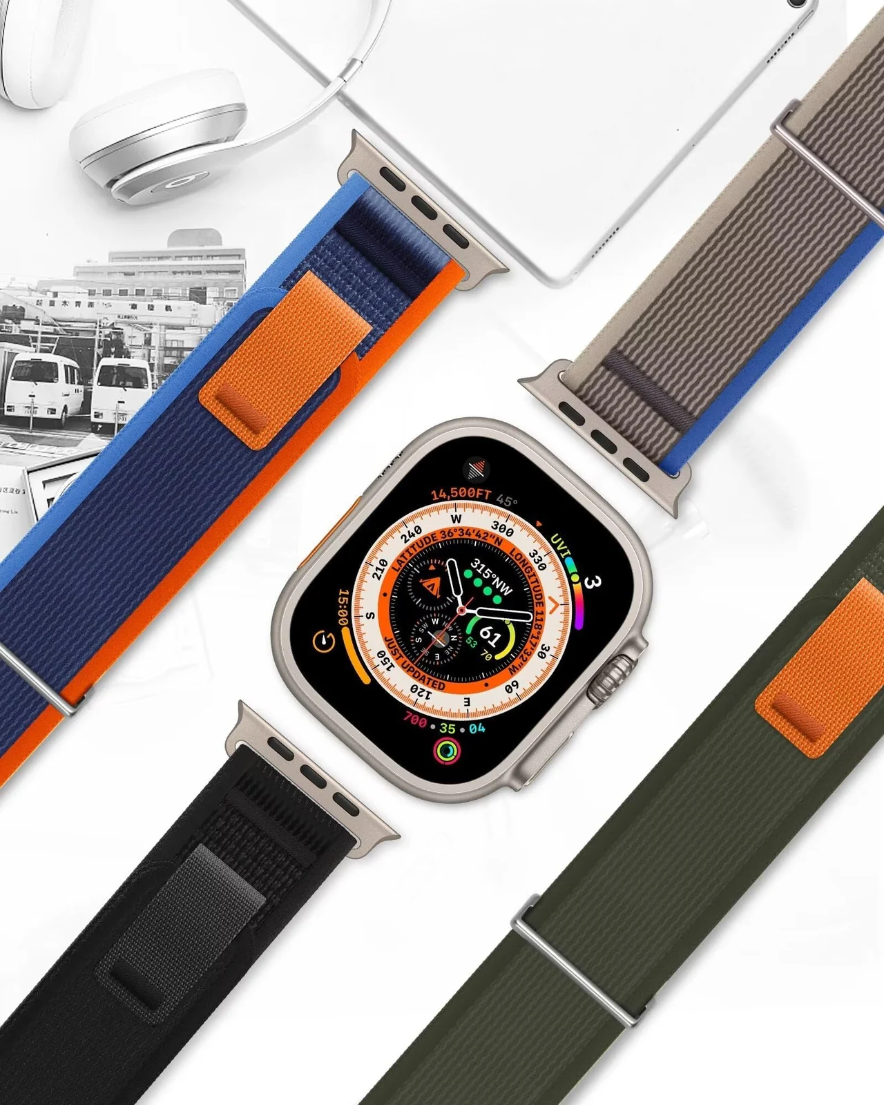 DL3 Mobilak Alpine Loop Nylon Strap Compatible with Apple Watch Band 38mm 40mm 41mm Men Women, Rugged Alpine Loop Nylon Sport Bands with Titanium C-Hook Stap for iWatch Series SE2 SE 9 8 7 6 5 4 3 2 1 - Trail Blue Orange