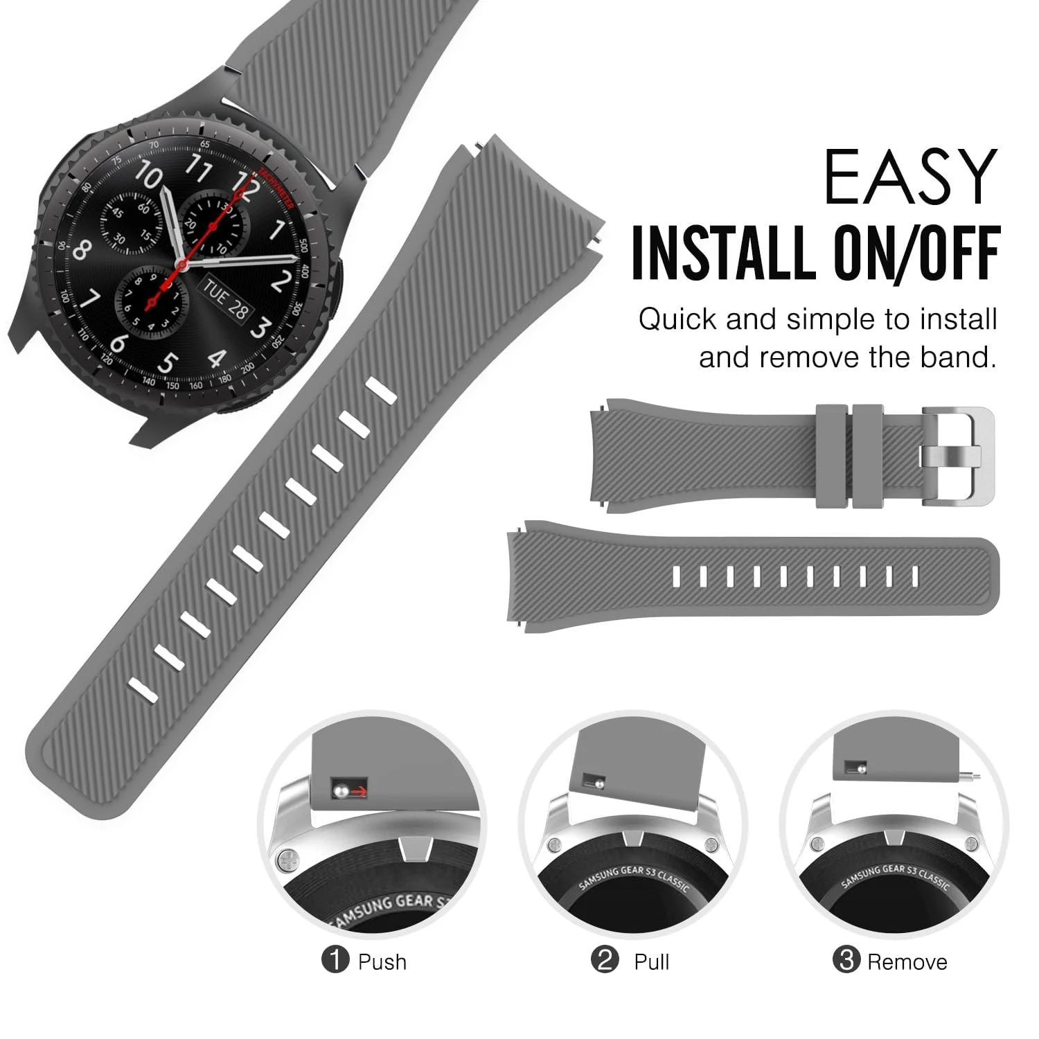 DL3 Mobilak Sport Silicone Band 20MM Strap For Samsung Gear Sport/Watch 6/5/4/5 Pro 45mm/S2 classic/active 2 40mm 44mm/Amazfit GTS/2/2e/GTS3/3 Pro/2 Mini/3 Mini/Bip 3/Bip 3 Pro - Gray