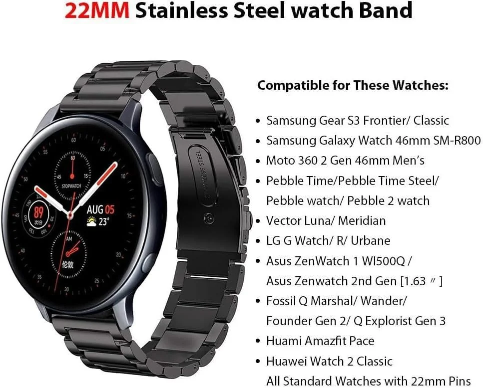 DL3 Mobilak Strap Metal 22MM Bands For Samsung galaxy watch3 45mm /galaxy 46mm/Gear S3/Huawei watch GT3 46MM/GT2E/GT2 Pro/GT GT2 46MM/Magic Watch2 46mm/Amazfit GTR 2/2e/3/3pro/4 - A.Black