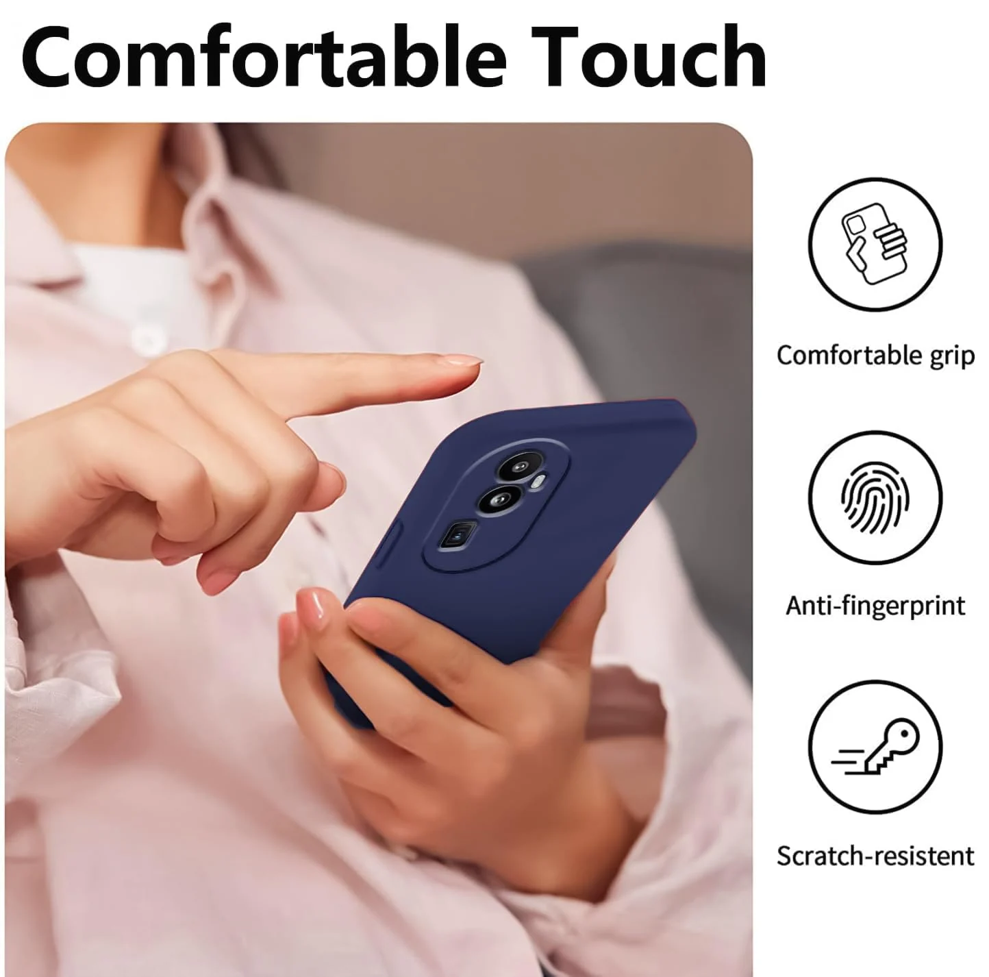 DL3 Mobilak Liquid Silicone Protective Case with Soft Microfiber Lining with Full Camera Protection for OPPO Reno 10 Pro+ Plus 5G - Blue 2