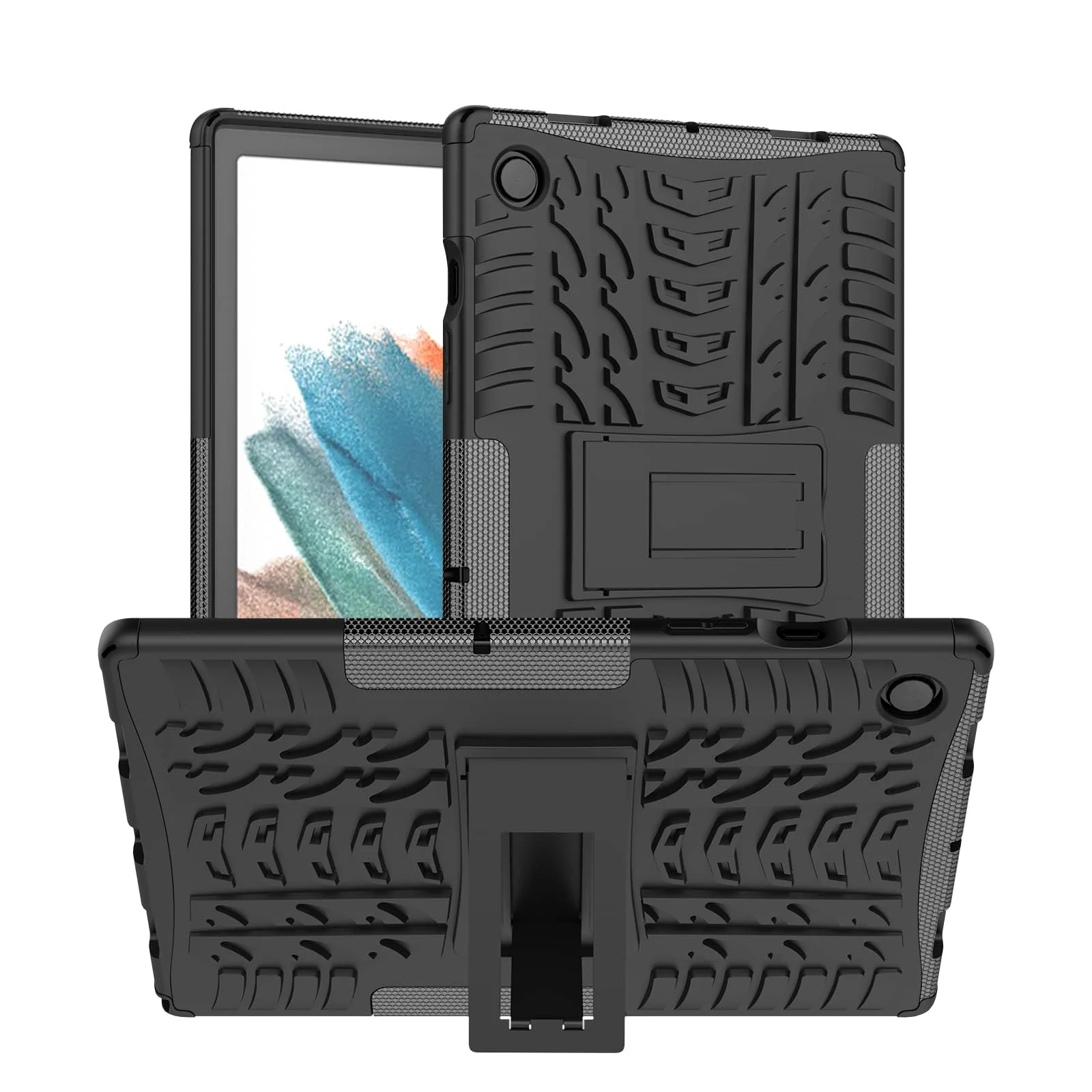 DL3 Mobilak Case For Samsung Galaxy Tab A8 10.5 Inch 2021(-X200/-X205/-X207), Hybrid Rugged Armor Heavy Duty 2 in 1 TPU + PC Combo Dual Layer Shockproof Case with Kickstand - Black