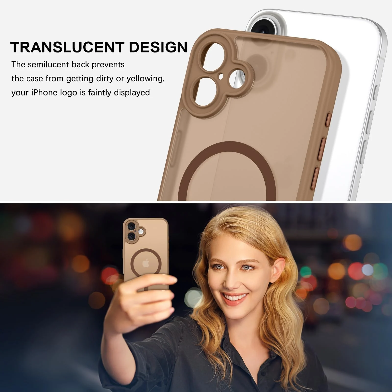 DL3 Mobilak Matte MagSafe-Compatible Magnetic Case for iPhone 16 with Camera Protection and Magnetic Car-Mount Support - Brown
