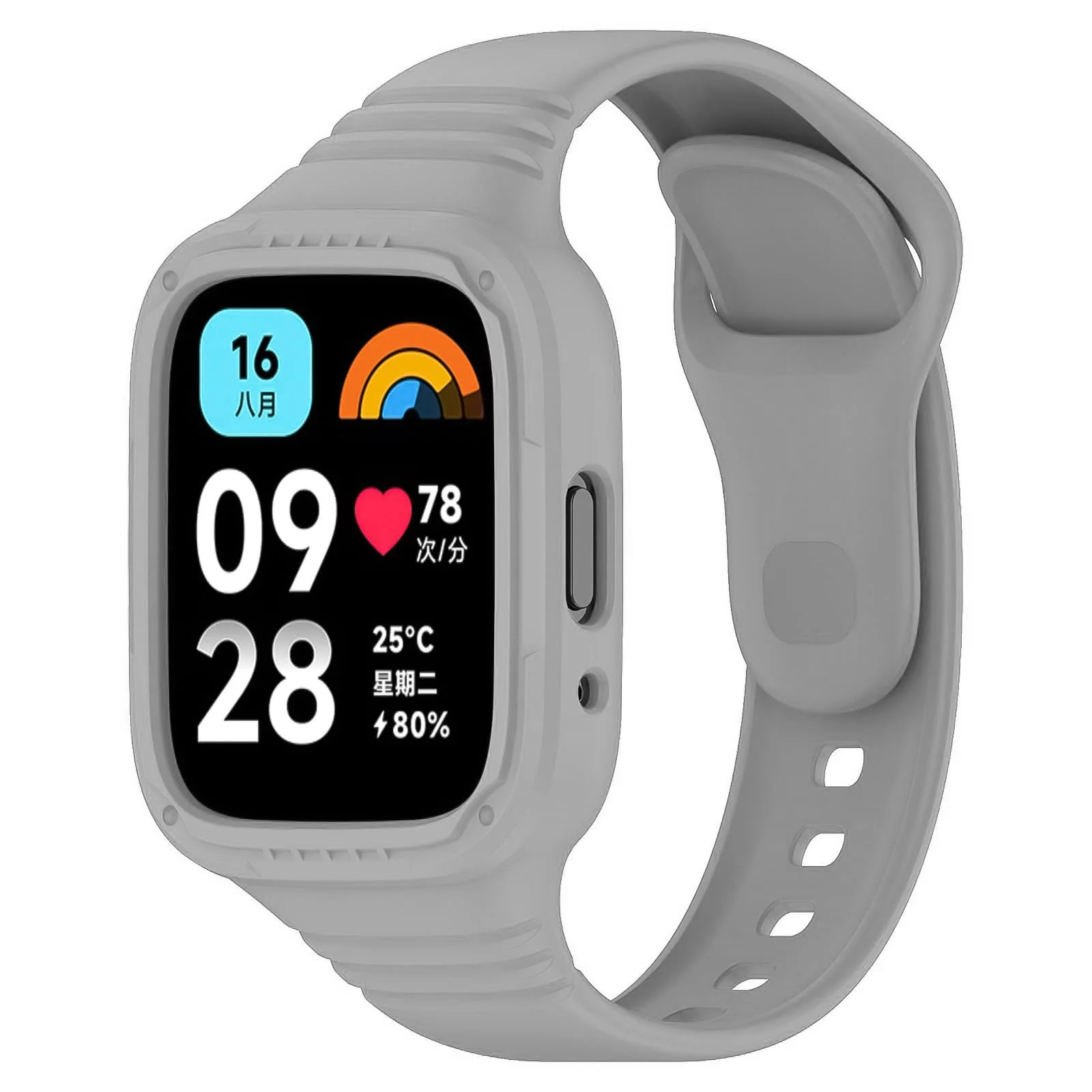DL3 Mobilak Strap With Cover Compatible with Xiaomi Redmi Watch 3 Lite/Redmi Watch 3 Active, Silicone Sport Band Replacement Watchband with Bumper Case, Adjustable Wristband - Gray
