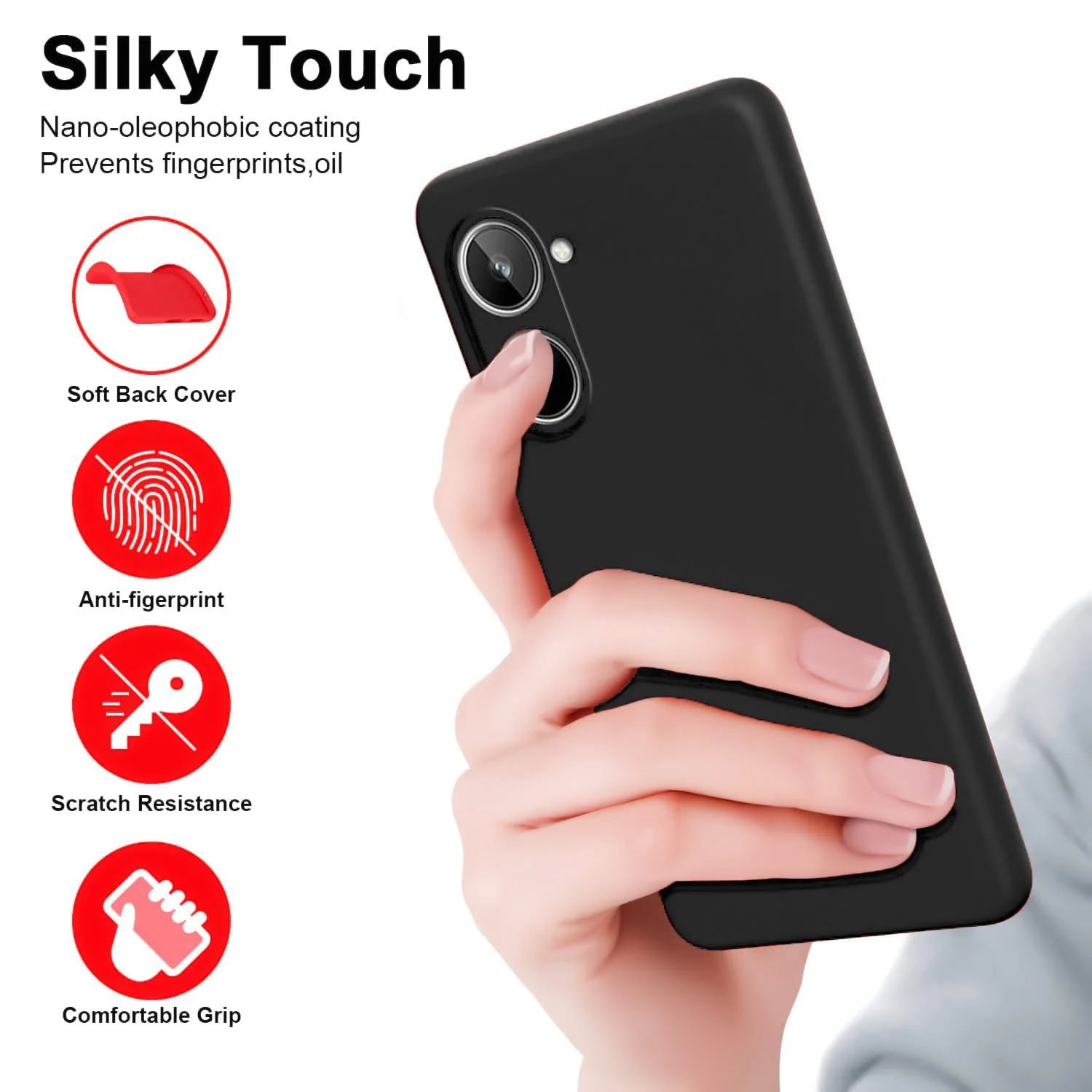 DL3 Mobilak Liquid Silicone Case for realme 10 4G, Shock-absorbing protection, Scratch-resistant surface, Soft microfiber lining - Black