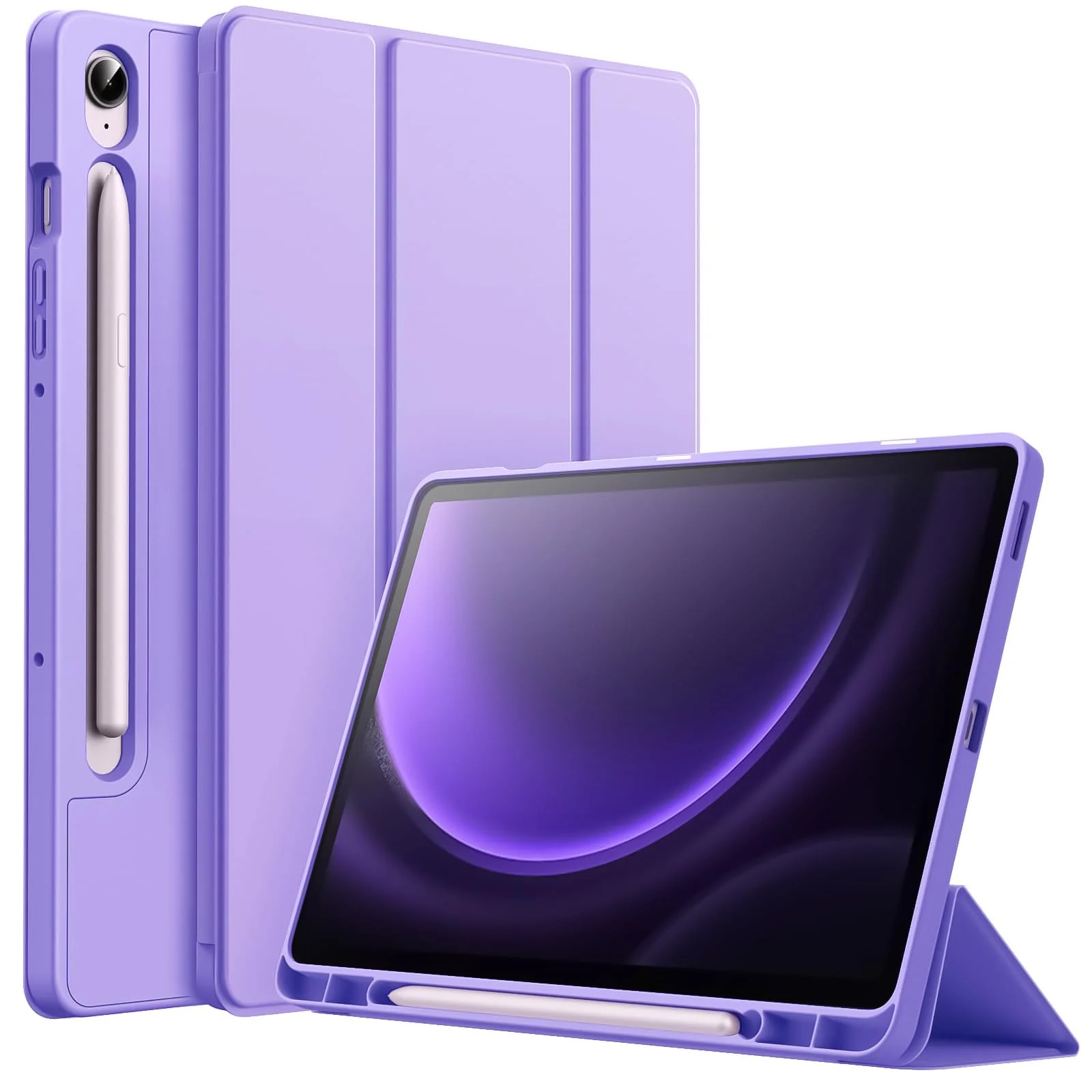DL3 Mobilak Case for Samsung Galaxy Tab S9 11 Inch with S Pen Holder, Soft TPU Tri-Fold Stand Protective Tablet Cover, Support S Pen Charging, Auto Wake/Sleep - Light Purple