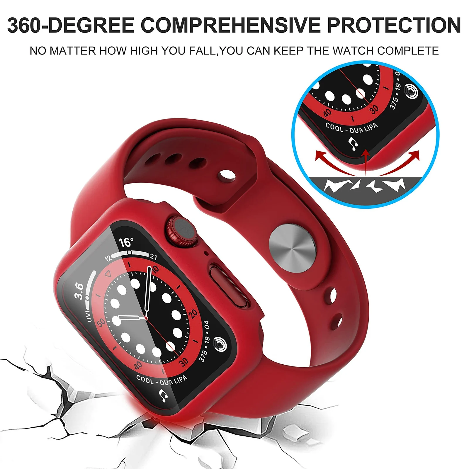 DL3 Mobilak Hard Case Designed for Apple Watch Series 8/7/6/5/4/Series SE/SE 2 44mm, Built-in 9H [HD Clear] Tempered Glass Screen Protector, [Full Protection] Slim Cover for 44mm - Red
