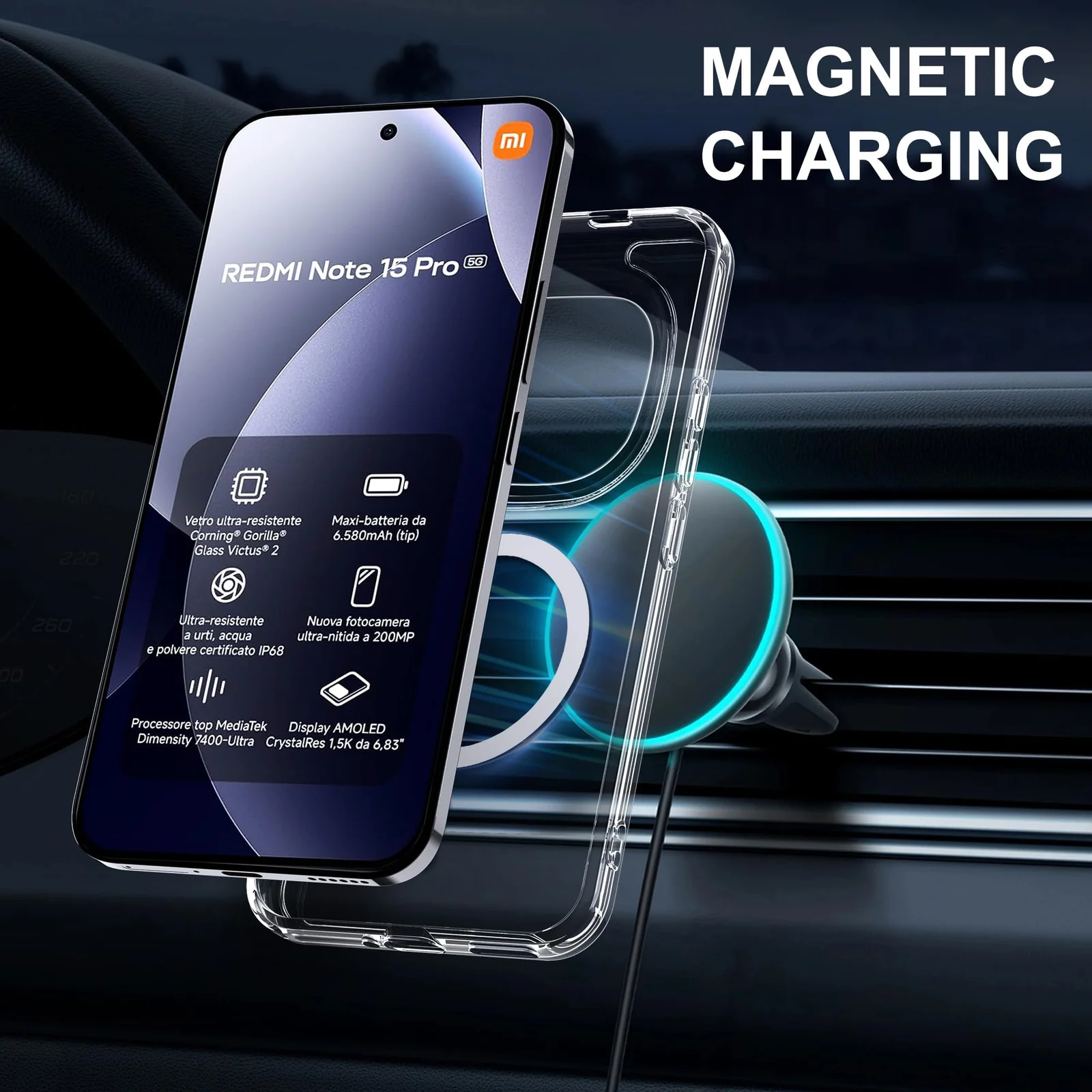 MOBIGON Slim Magnetic MagSafe-Compatible Phone Case for Xiaomi Redmi Note 15 Pro 5G, Clear