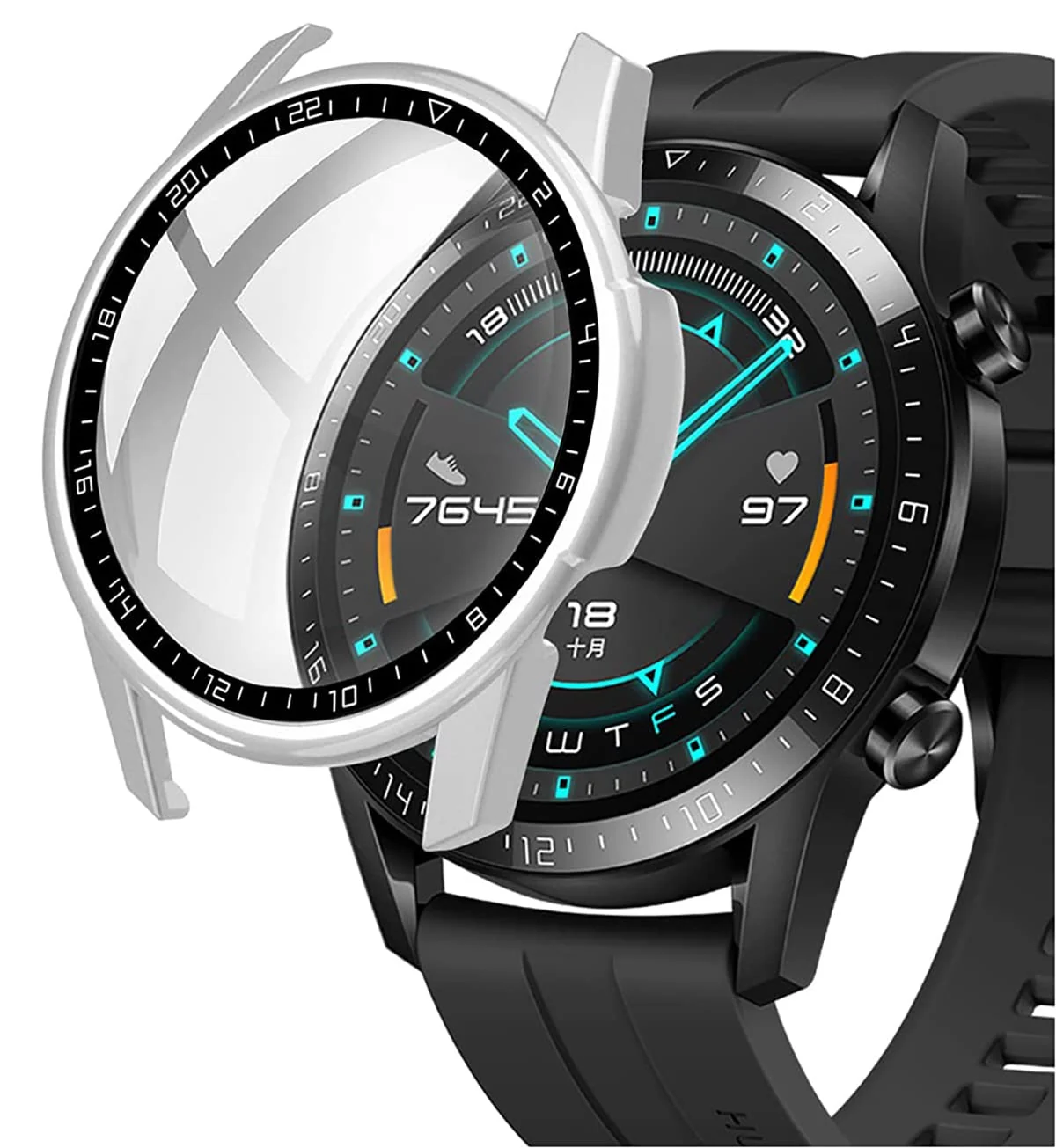 DL3 Mobilak Case Compatible with Huawei Watch GT2 46mm PC Cover with Bezel Tempered Glass Protection, Ultra Thin Full Protection for Huawei Watch GT 2 46 mm Protective Case