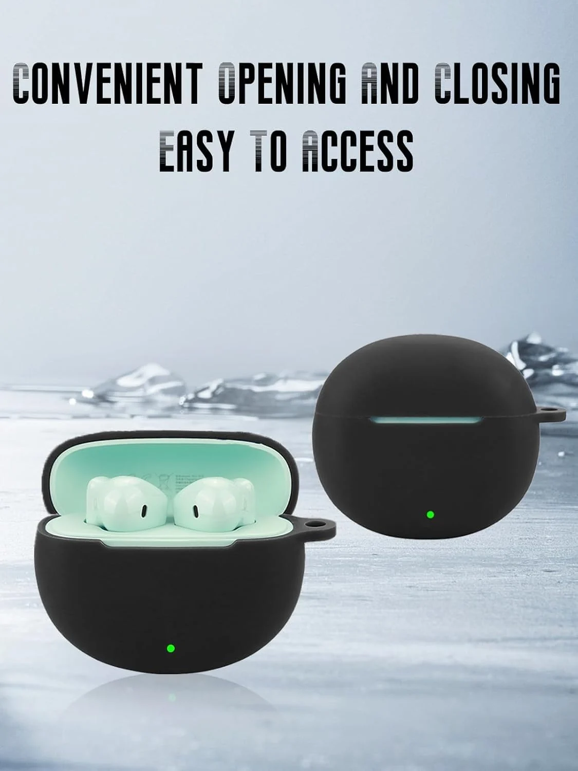 DL3 Mobilak Silicone Earbuds Case for Honor LCHSE X7i, Shock-absorbing protection, Includes a carabiner, Visible front LED - Black
