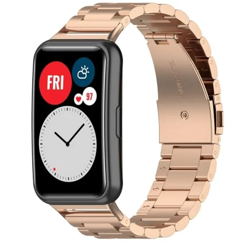 Dl3 Mobilak Metal Bracelet Compatible with Huawei Watch Fit Replacement Strap, Metal Stainless Steel Wristband Business Band Men Women for Huawei Watch Fit (Rose Gold)