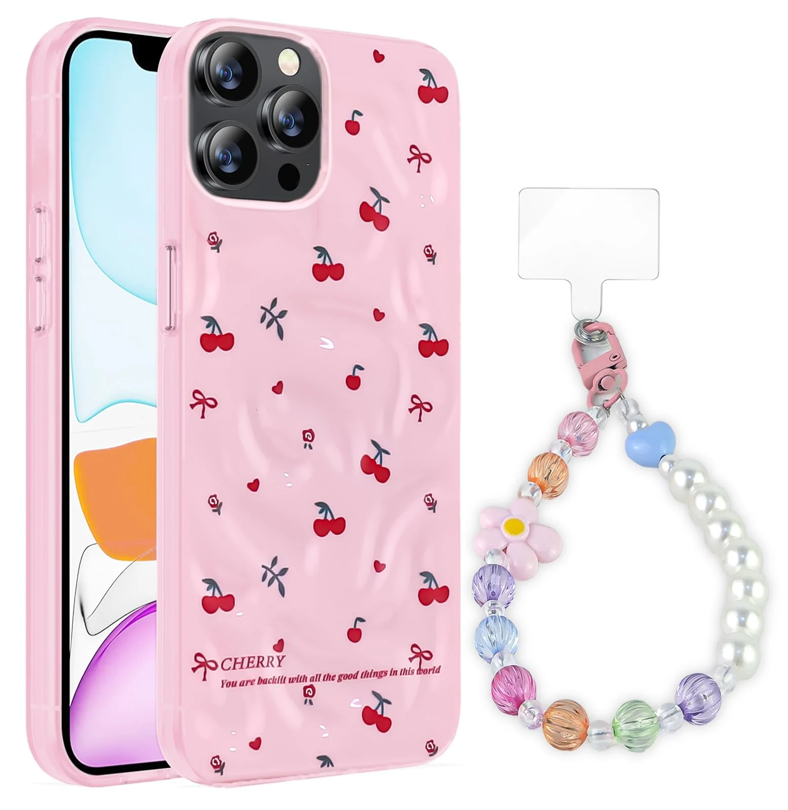 Dl3 Mobilak Case Compatible with iPhone 13 Pro Max, Cute Printed Soft TPU Phone Cover with Beaded Wrist Strap, Shockproof Camera Protection, Slim Protective Case for Women & Girls - Style 1