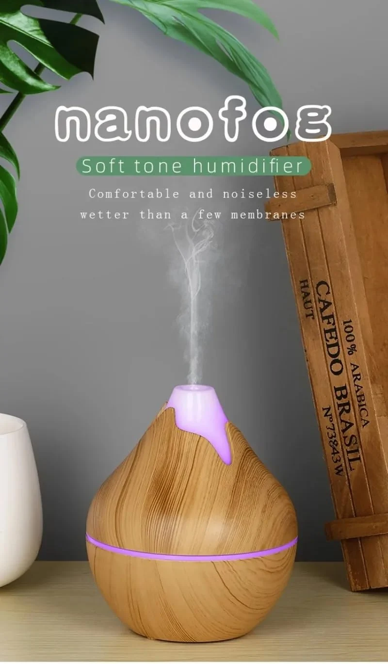 Mobigon Wood Cool Mist Ultrasonic Humidifier for Room Moisture, Aroma Diffuser for Home, 200ml Essential Oil Diffuser with 7 Colorful Night Light, Auto Shut-Off, Home, Office, car - Light Brown