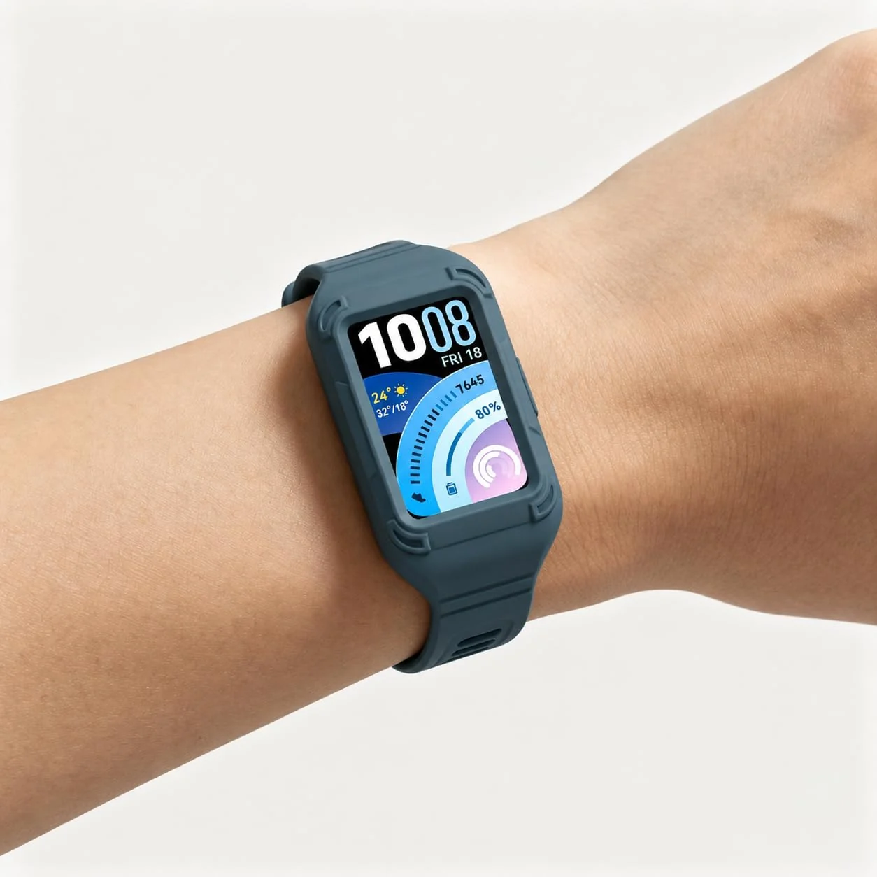 MOBIGON Rugged Silicone Strap with Bumper Case for Huawei Band 11 Pro, Petrol Blue