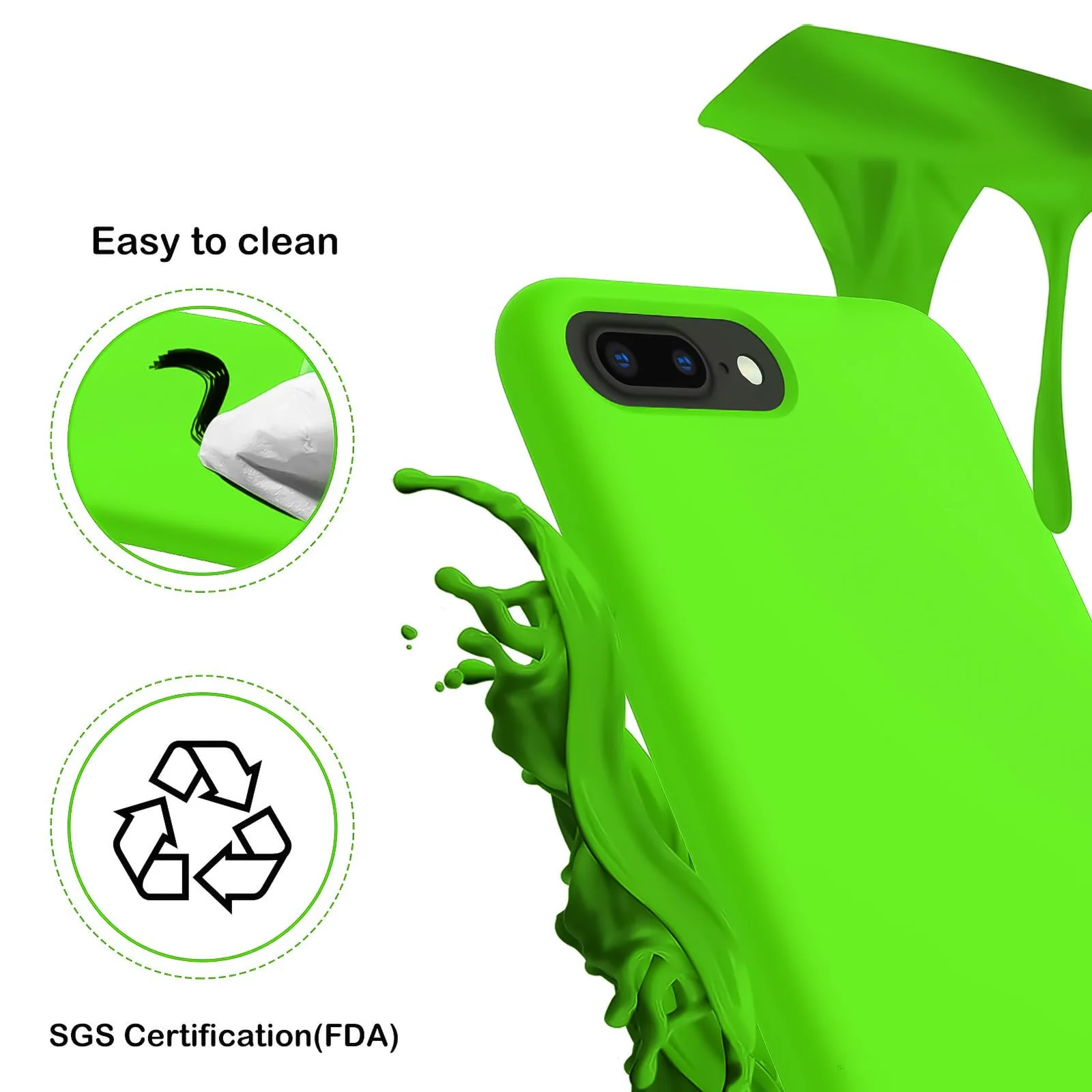 DL3 Mobilak Liquid Silicone Protective Case for iPhone 7 Plus / iPhone 8 Plus with Camera Protection and Microfiber Lining - Neon Green