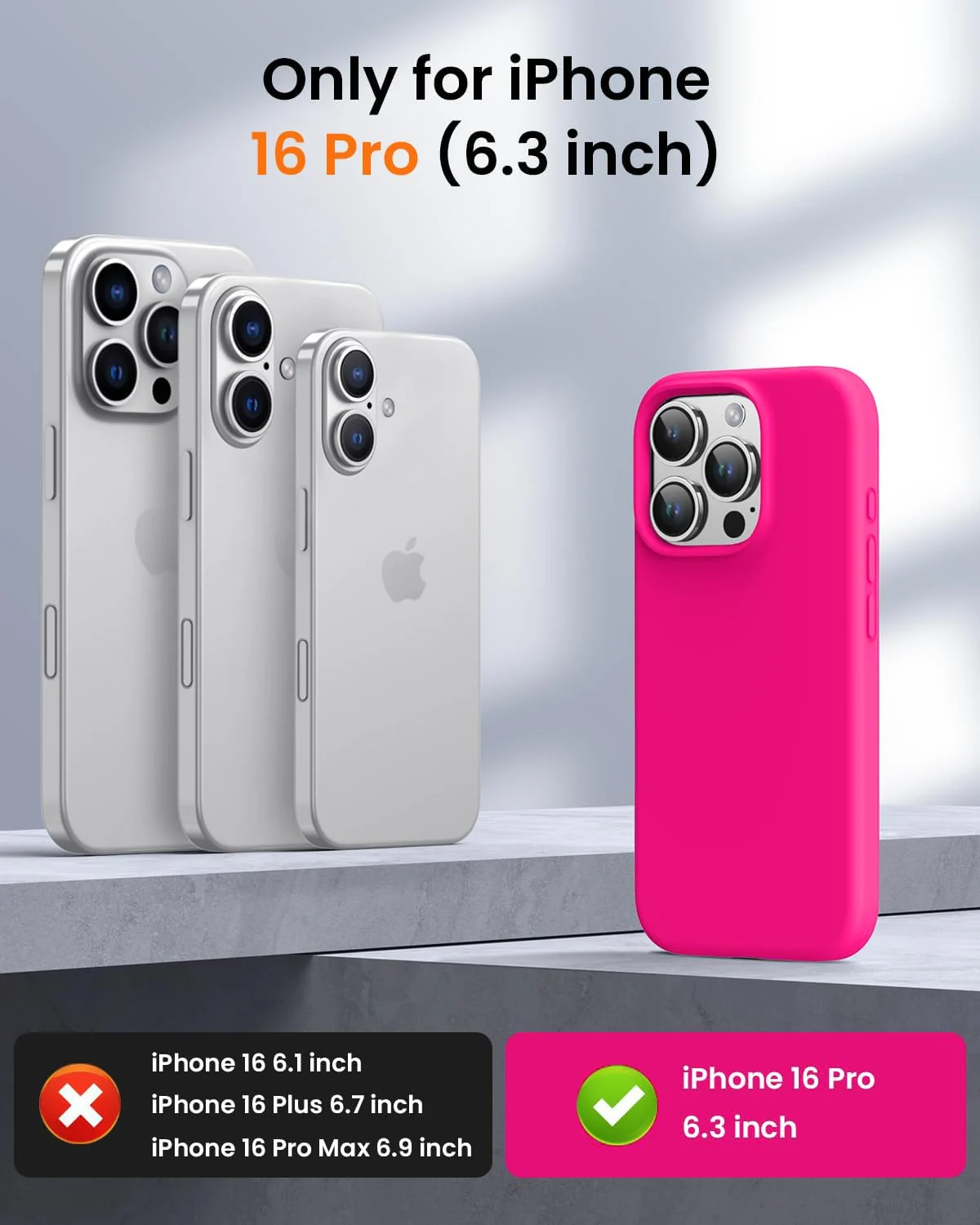 DL3 Mobilak Liquid Silicone Case for iPhone 16 Pro 6.3-inch, Supports wireless charging, Shock-absorbing protection, Scratch-resistant surface - Neon Pink