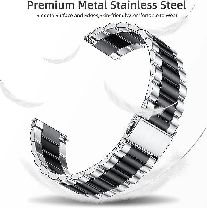 DL3 Mobilak Metal Band 20MM Strap for Samsung Gear Sport, Watch 4/5/5 Pro, S2 Classic, Active 2 40mm 44mm, Amazfit GTS 3/4/4 Mini, Bip 3/Pro/U, GTS 2 Mini/2e - A. Silver & Black