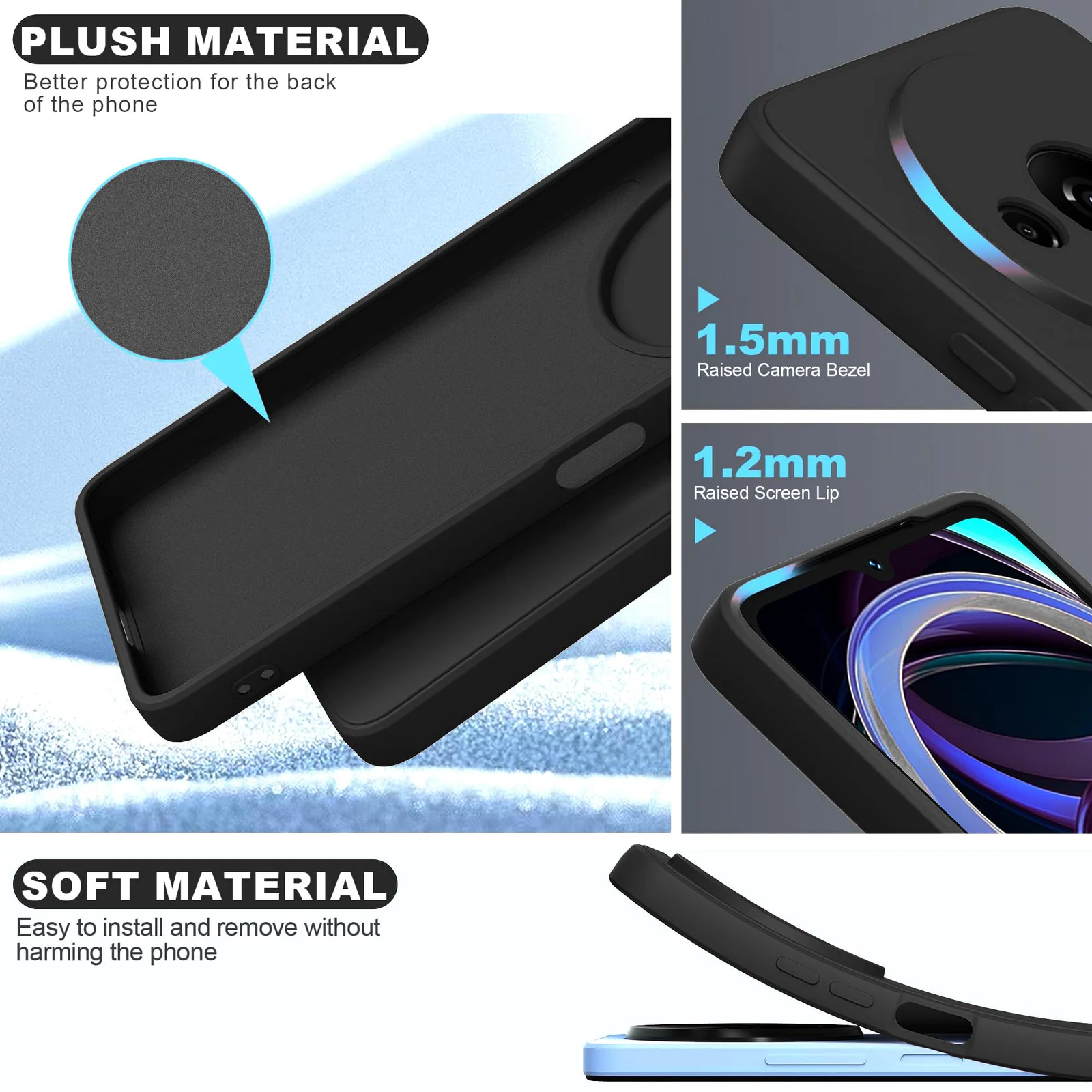 DL3 Mobilak Liquid Silicone Case for Xiaomi Redmi A3, Shock-absorbing protection, Scratch-resistant surface, Soft microfiber lining - Black