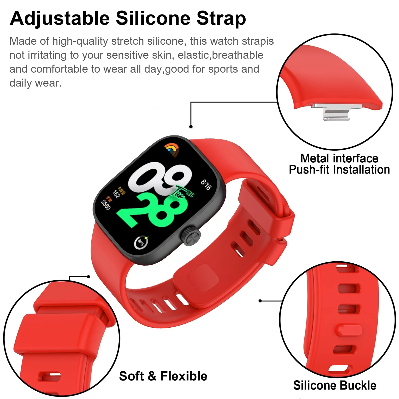 DL3 Mobilak Bracelet Compatible with Xiaomi Redmi Watch 6/5/4 / Xiaomi Smart Band 10 Pro/9 Pro/8 Pro, Soft TPU Replacement Strap Sports, Strap for Men and Women - Red