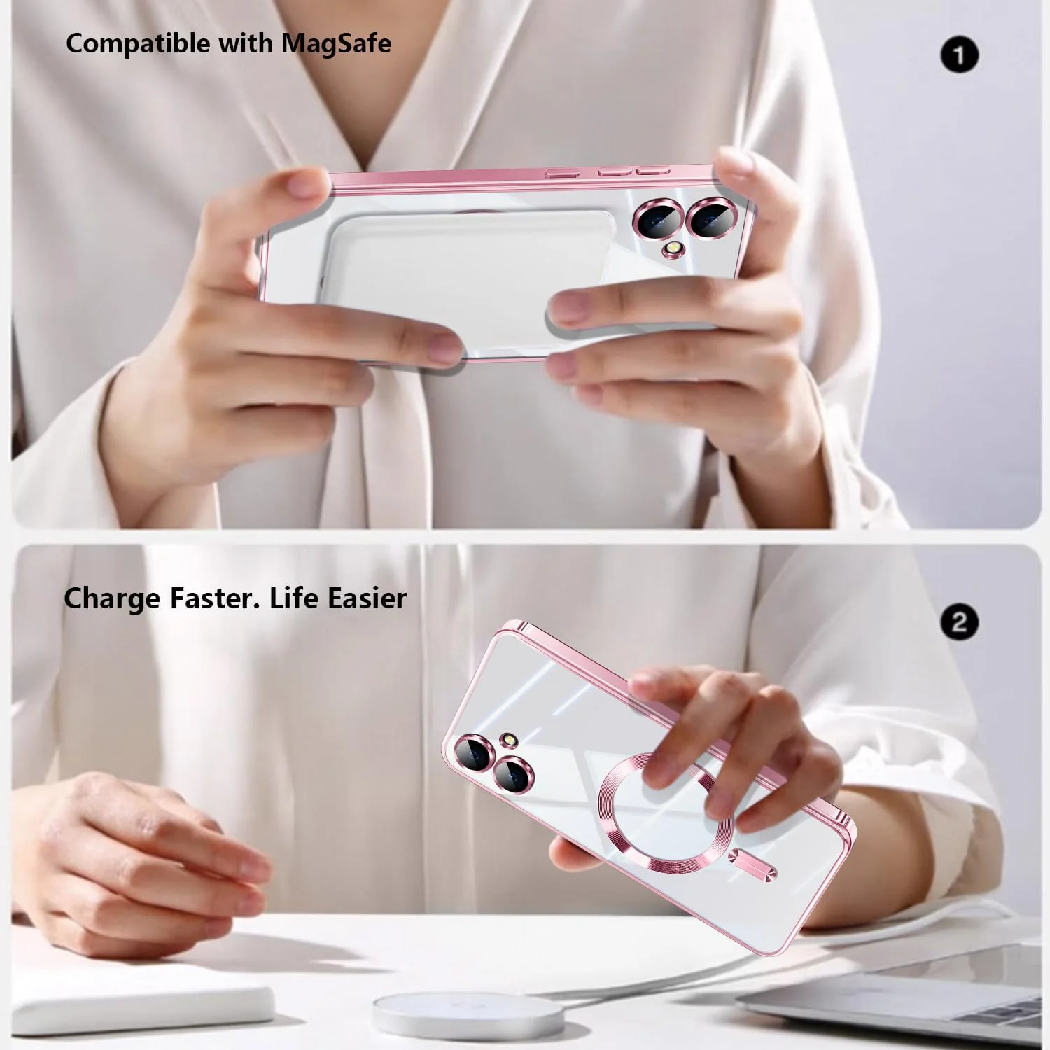 DL3 Mobilak Clear MagSafe-Compatible TPU Case and Camera Lens Protector for Samsung Galaxy A06 - Pink