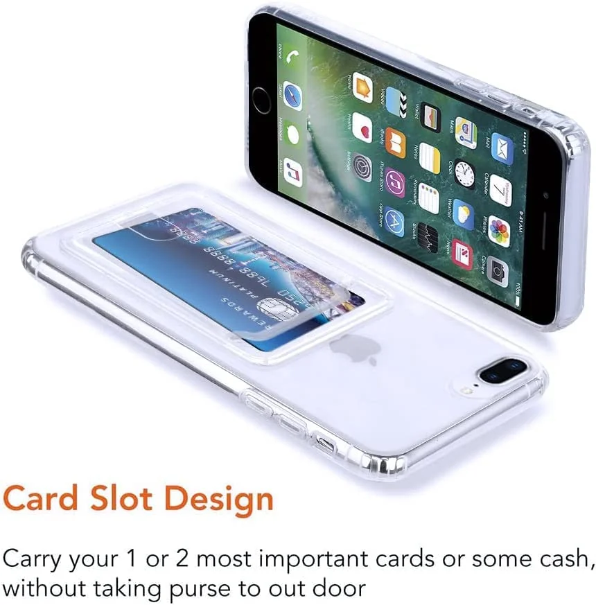 DL3 Mobilak Compatible with Apple iPhone 7/8 Plus Wallet Case with Card Holder, Precision Cut-Outs and TPU Bumper for Shock Absorption, Anti-Scratch Smudge-Proof (Matte ) - Clear