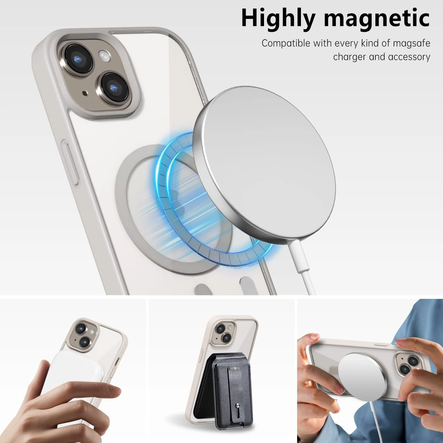 DL3 Mobilak Clear MagSafe-Compatible Magnetic Case for iPhone 15 with Magnetic Car-Mount Support and Military-Grade Protection - Titanium