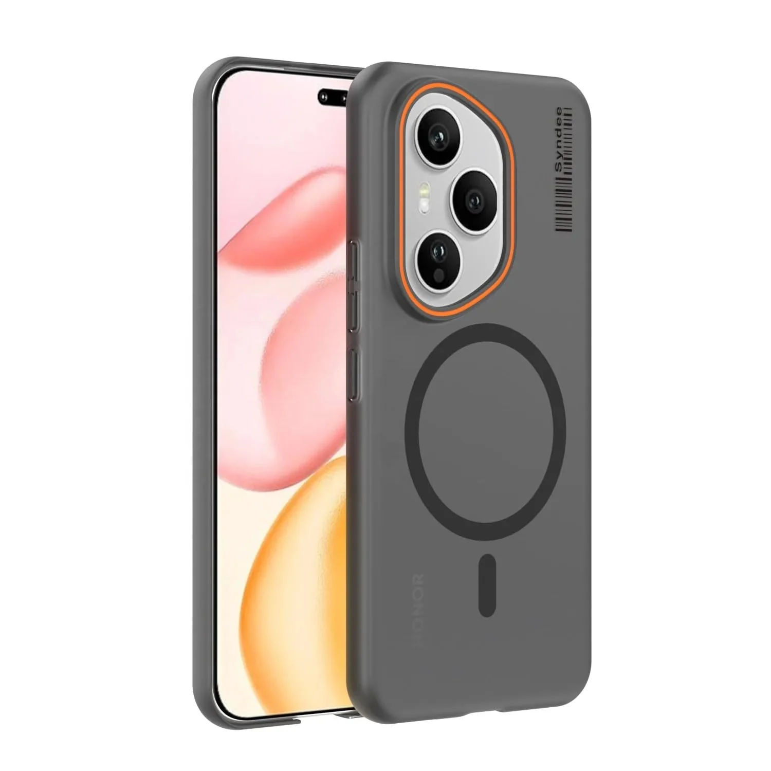 DL3 Mobilak Translucent Matte Case for Honor 400 Pro 5G, Compatible with MagSafe accessories, Shock-absorbing protection, Integrated ring holder - Black
