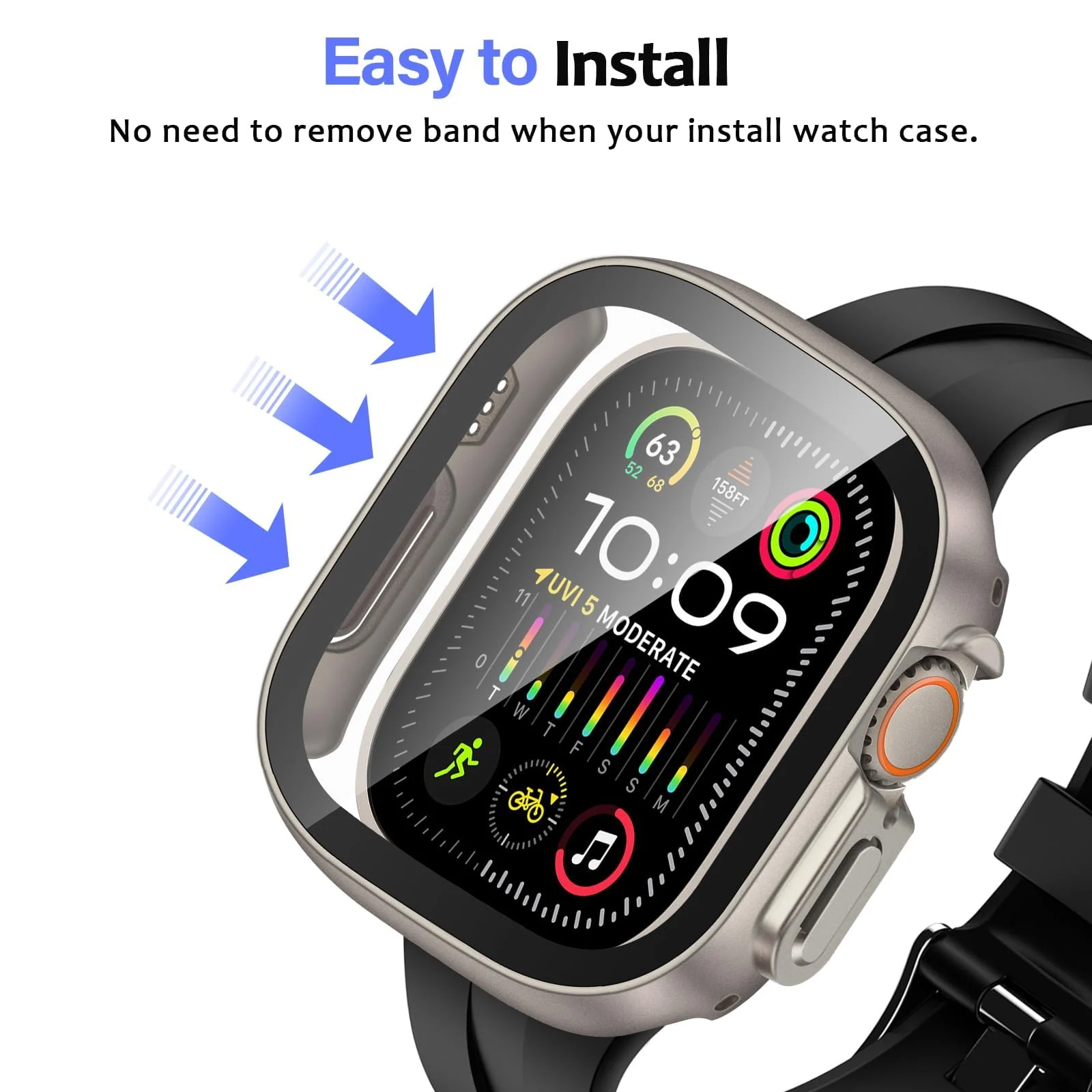 DL3 Mobilak Hard Case Designed for Apple Watch Ultra 2 (2023) / Ultra 1 49mm, Built-in 9H [HD Clear] Tempered Glass Screen Protector, [Full Protection] Slim Cover for iWatch 49mm - Titanium