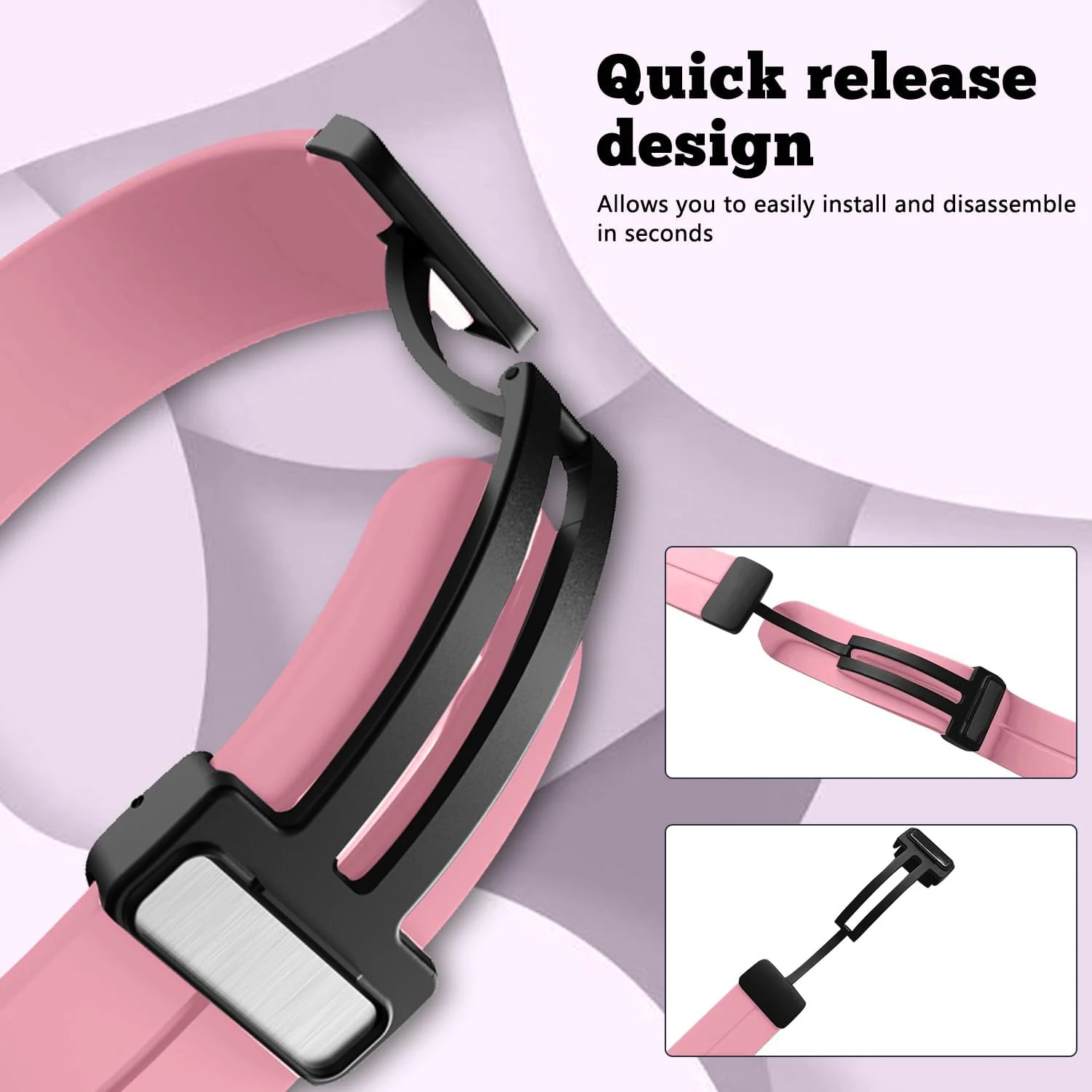 DL3 Mobilak Silicone Strap Compatible with Huawei Watch Fit 3/Watch Fit 4 Pro/Fit 4 Magnetic Metal Stainless Buckle Sport Silicone Strap, Band Quick Release Soft Replacment Wristband - Pink