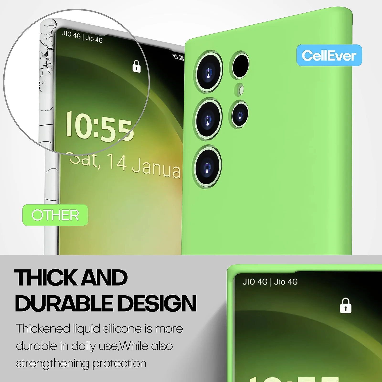 DL3 Mobilak Silicone Protective Case for Samsung Galaxy S22 Ultra 5G, Shock-absorbing protection, Scratch-resistant surface, Soft microfiber lining - Light Green
