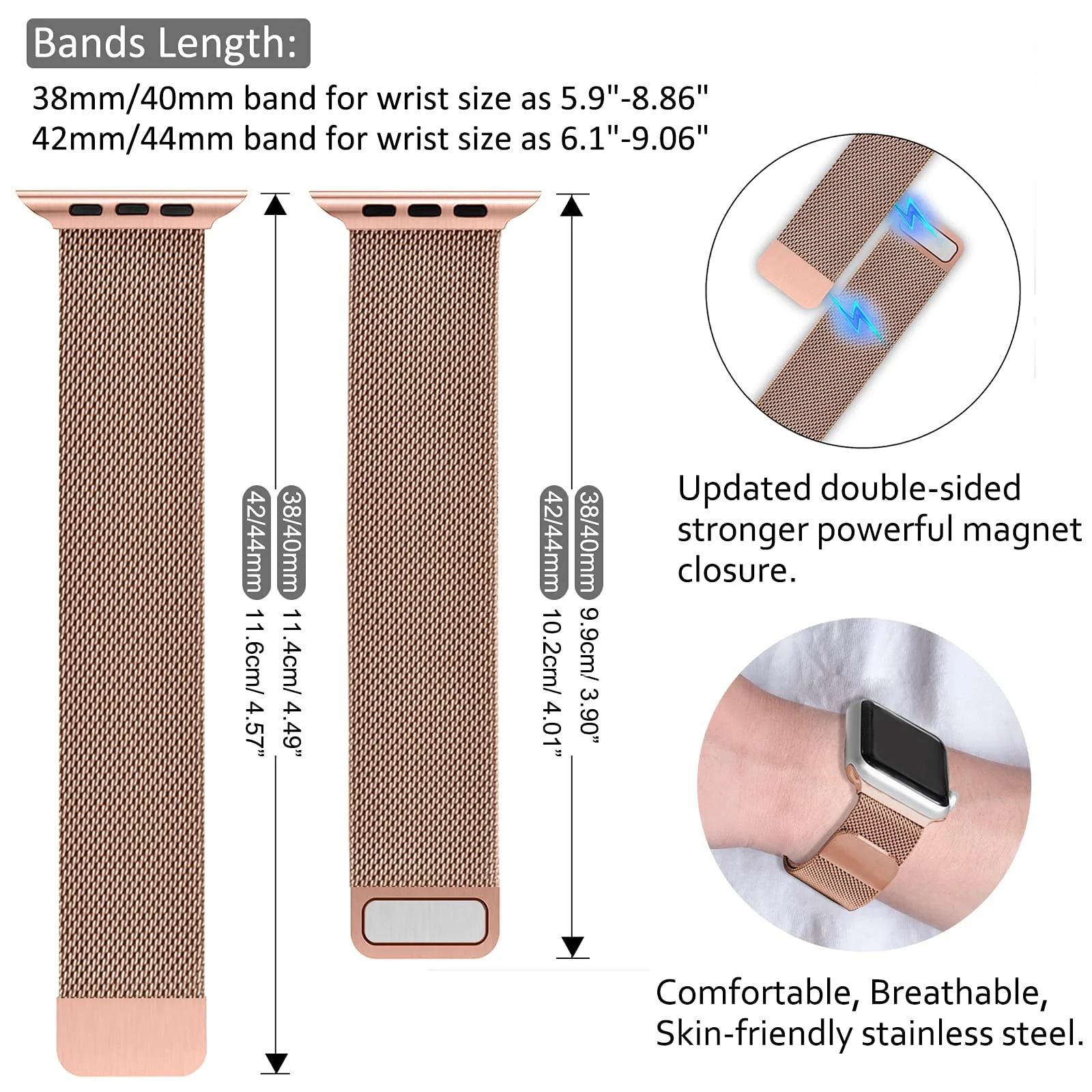 DL3 MOBILAK Milanese Loop Compatible With Apple Watch Ultra 3 2 1 49mm 46mm 45mm 44mm 42mm, Stainless Steel Mesh Band Magnetic Clasp, Adjustable Metal Strap for iWatch Series 11/10/9/8/7/6/5/4/SE - Rose Gold