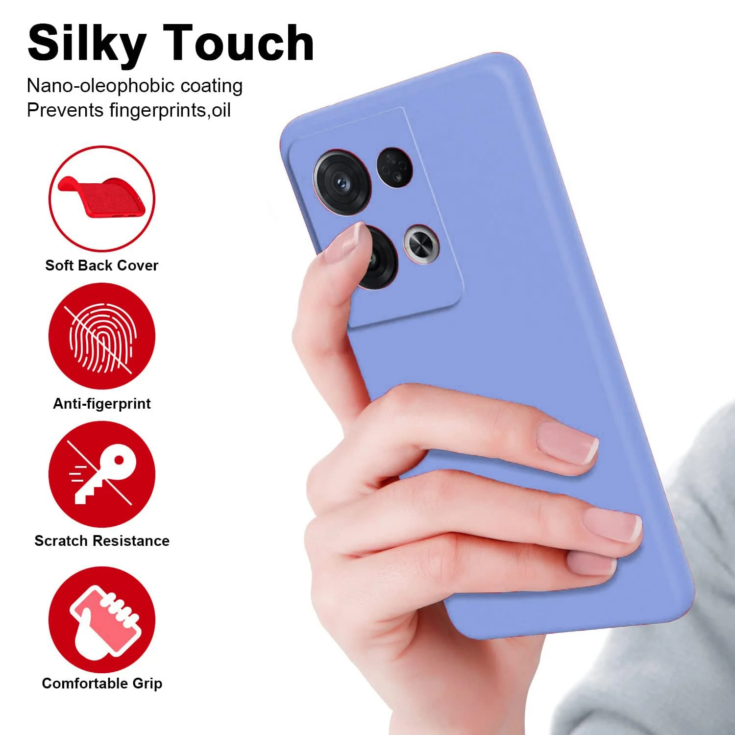 DL3 Mobilak Liquid Silicone Protective Case with Soft Microfiber Lining with Full Camera Protection for OPPO Reno 8 Pro 5G / Reno8 Pro+ Plus 5G - Baby Blue