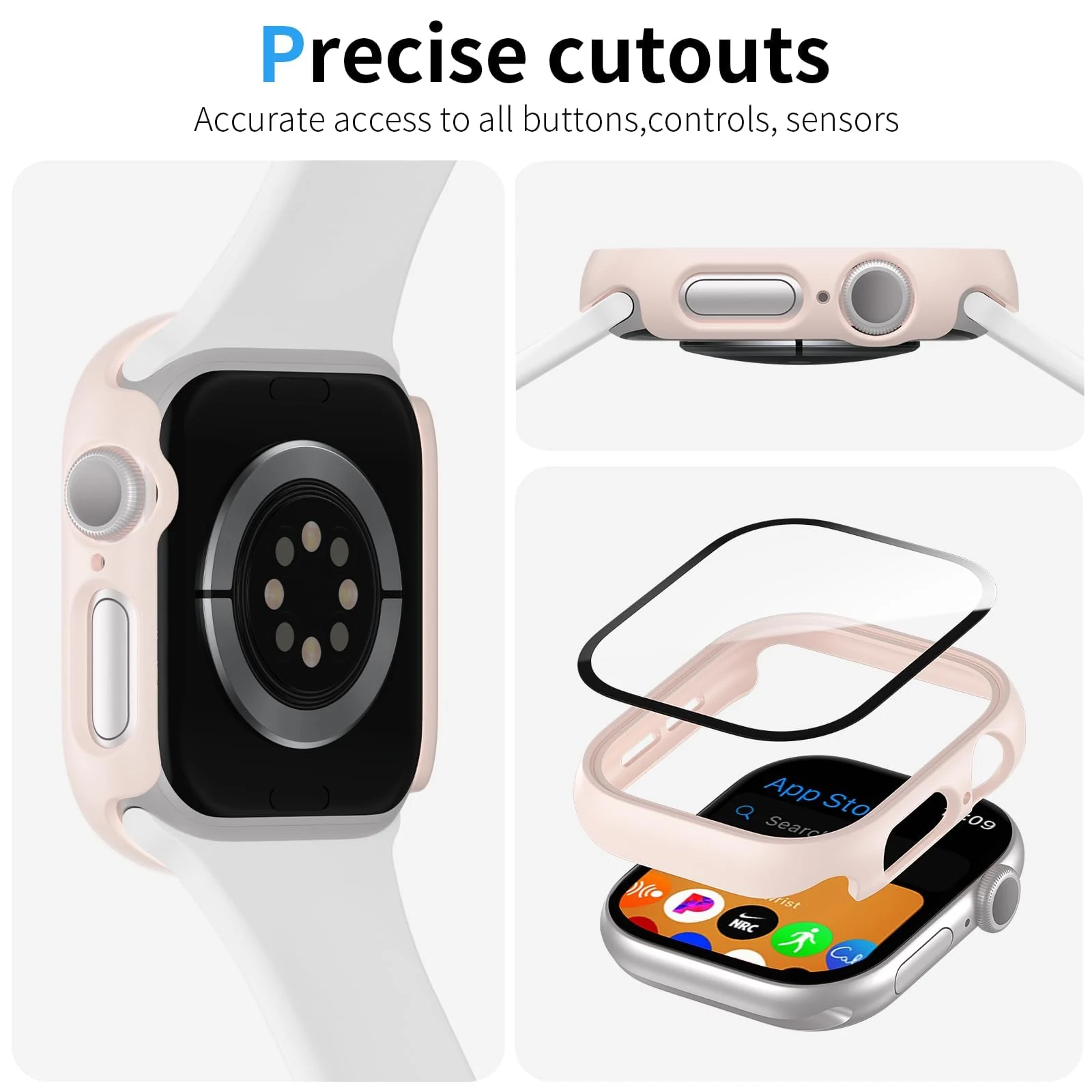 DL3 Mobilak Case with Screen Protector for Apple Watch Series 10 46mm, Bumper Full Coverage Hard PC Overall Protective Cover, Built-in Tempered Glass Film High Sensitivity - Pink