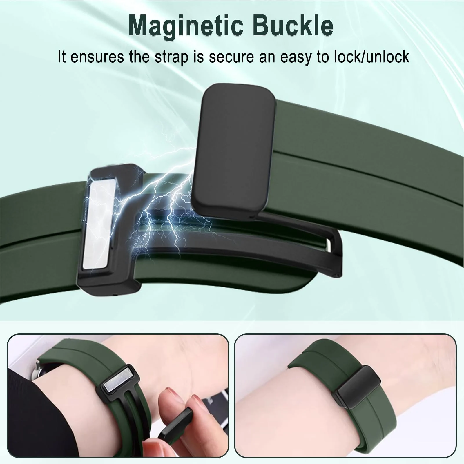 DL3 Mobilak Silicone Strap Compatible with Huawei Watch Fit 3 Magnetic Metal Stainless Buckle Sport Silicone Strap for Huawei Watch Fit3 Band Quick Release Soft Replacment Wristband - Green