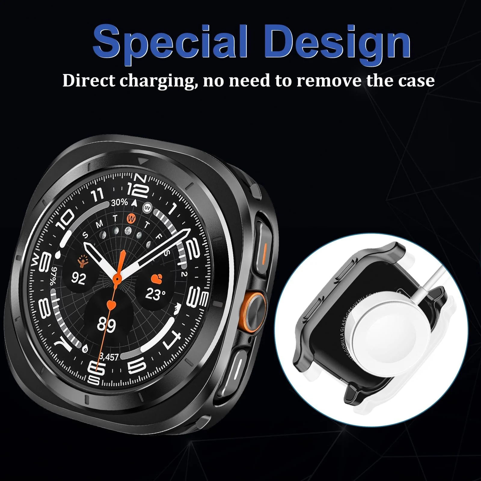 DL3 Mobilak Case Compatible with Samsung Galaxy Watch Ultra 2025/Galaxy Watch 7 Ultra 2024 47mm, Premium Soft TPU Slim Plated Protective Bumper Shell Cover Without Screen Protector - Black