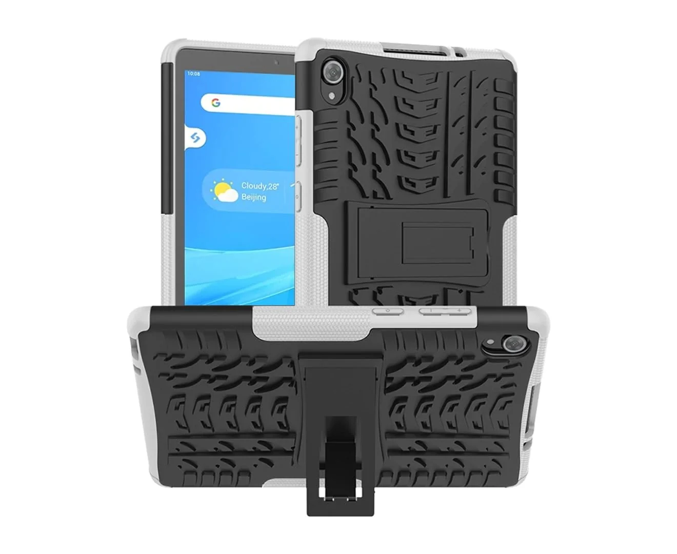 DL3 Mobilak Case For Lenovo Tab M8 4th Gen 2023/3rd Gen 2022/HD LTE 2021/Tab M8 HD/Tab M8 FHD 2019 8.0 inch, Hybrid Rugged Armor Heavy Duty 2 in 1 TPU + PC Dual Layer Case with Kickstand - White