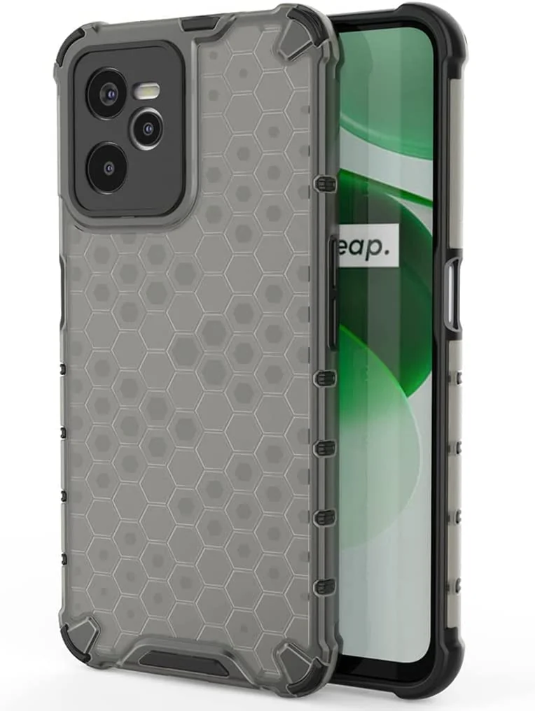DL3 Mobilak Honeycomb Protective Case for OPPO realme C35 / Narzo 50A Prime, Shock-absorbing protection, Transparent design, Slim, lightweight profile - Black