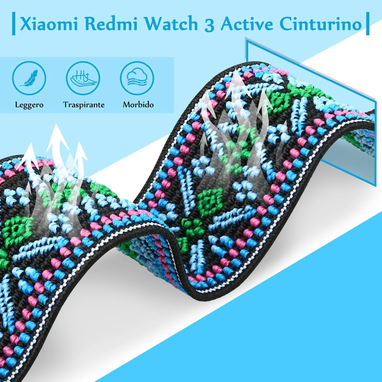 DL3 Mobilak Nylon Strap For Redmi Watch 4/Redmi Watch 5/Xiaomi Smart Band 8 Pro/Band 9 Pro, Soft Elastic Nylon Straps, Adjustable Stretchy Sports Replacement Bracelets Wristbands for Women Men - Blue Green