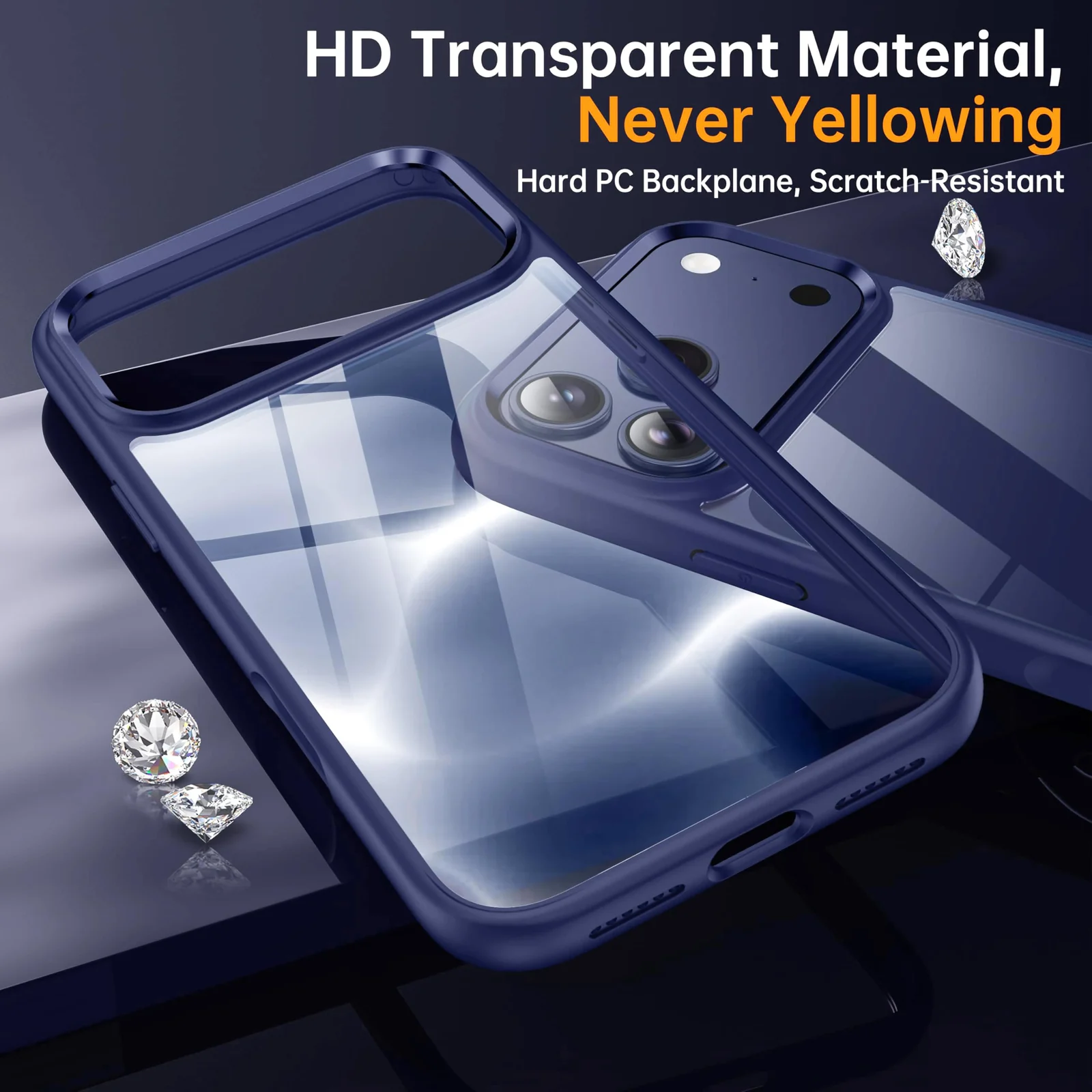DL3 Mobilak Case For iPhone 17 Pro Max 6.9 Inch, Crystal Clear Case [Not Yellowing] [Military Grade Drop Protection] Shockproof Protective Transparent Protective Slim Cover - Blue