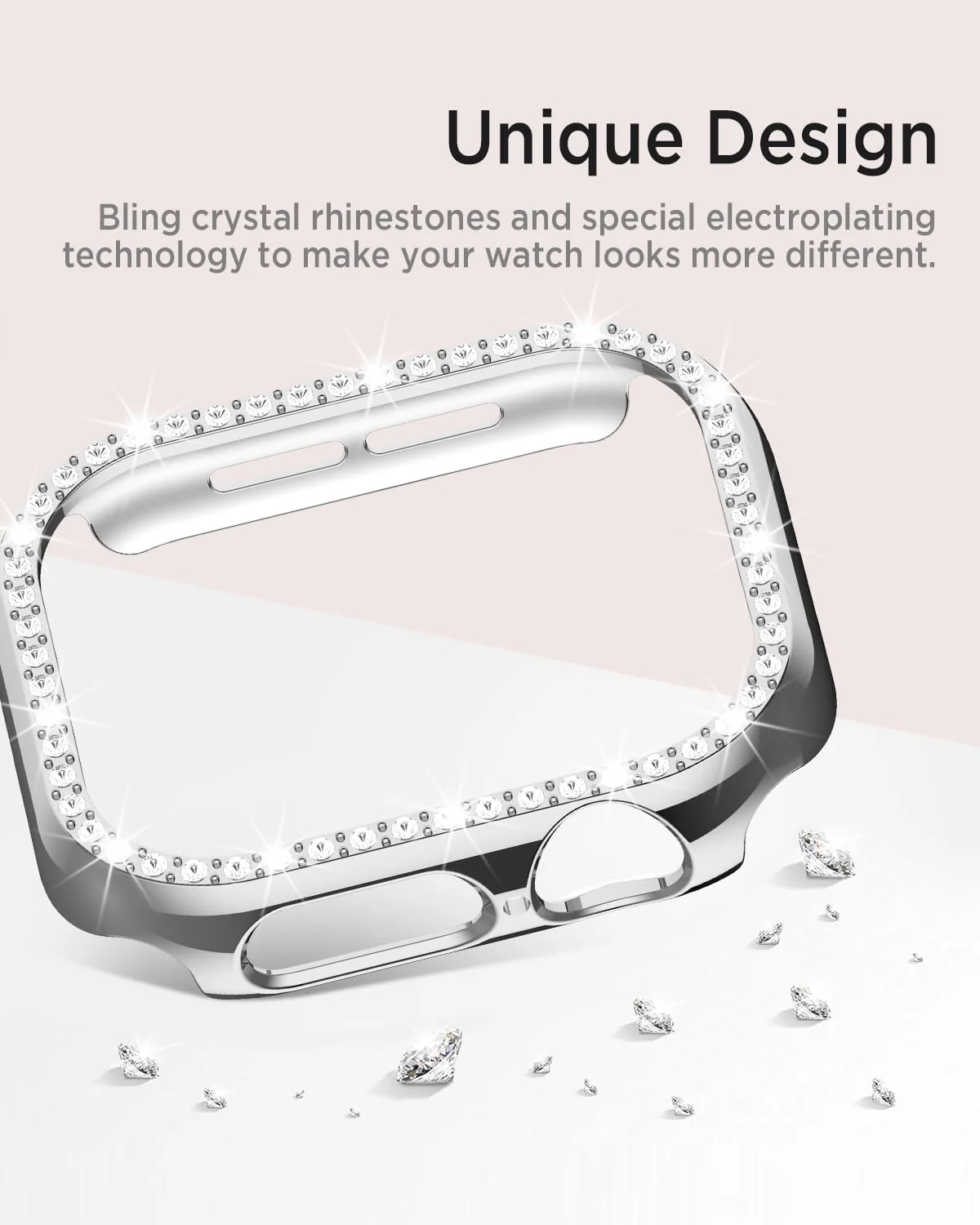 DL3 Mobilak Bling Case Without screen protector for Apple Watch Series 10 46mm, Hard PC Frame Case, Crystal Diamonds Bumper Cover for Women Girls, Slim Protective Cover for iWatch 10 46mm - Silver