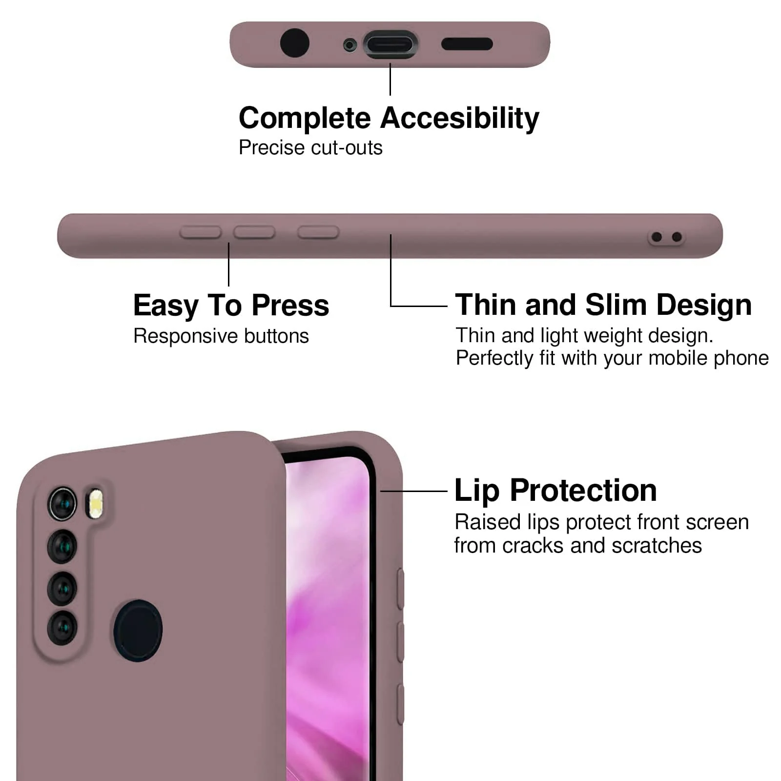 DL3 Mobilak Soft Silicone Protective Case for Xiaomi Redmi Note 8 with Microfiber Lining and Shockproof Design - Cashmere