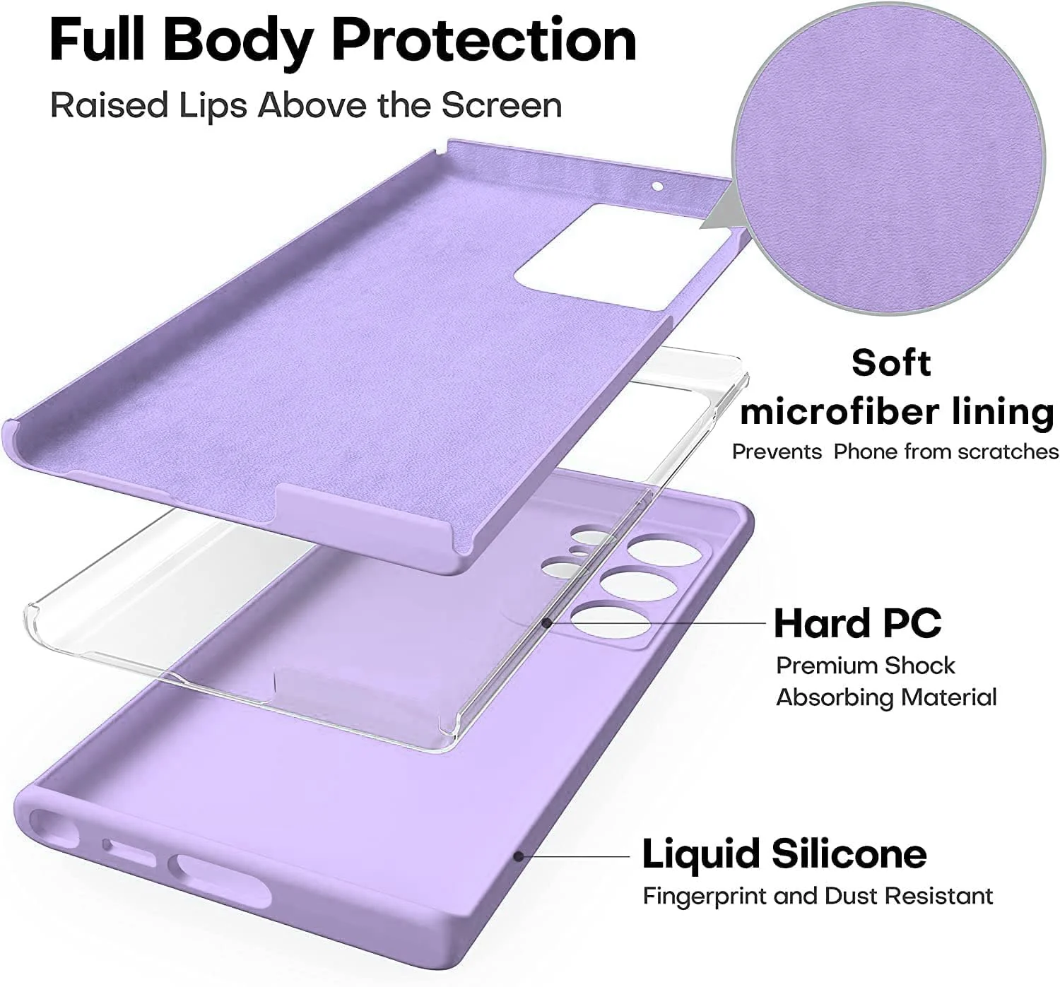 DL3 Mobilak Samsung Galaxy S24 Ultra Case, Soft Flexible Silicone Gel Rubber Bumper Cover, Full Body Shockproof Protective Phone Case - Light Purple