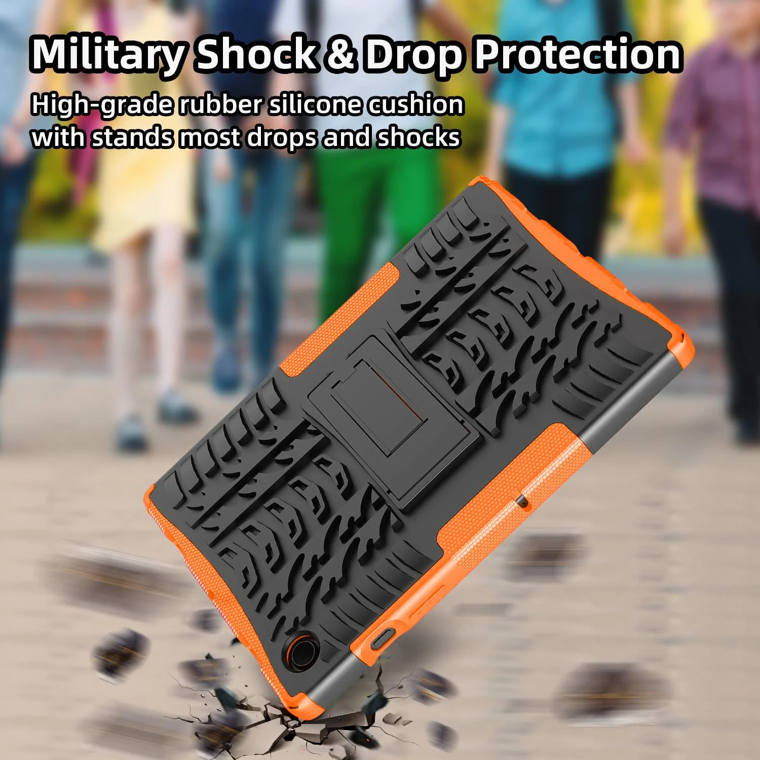 DL3 Mobilak Case For Samsung Galaxy Tab A8 10.5 Inch 2021(-X200/-X205/-X207), Hybrid Rugged Armor Heavy Duty 2 in 1 TPU + PC Combo Dual Layer Shockproof Case with Kickstand - Orange