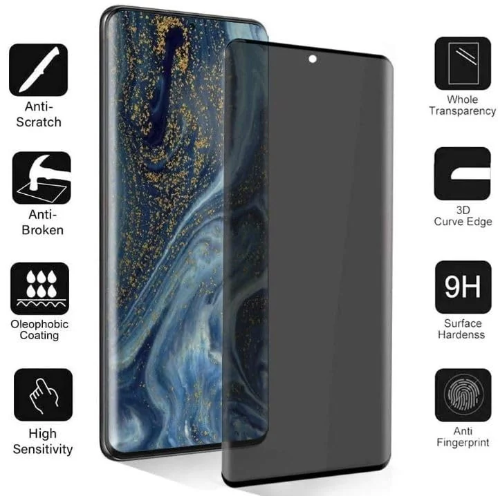 DL3 Mobilak Screen Protector for Samsung Galaxy S21 Ultra Glass Fingerprint Reader Support 3D Curved Anti-Spy Tempered Glass Screen Protector - Privacy
