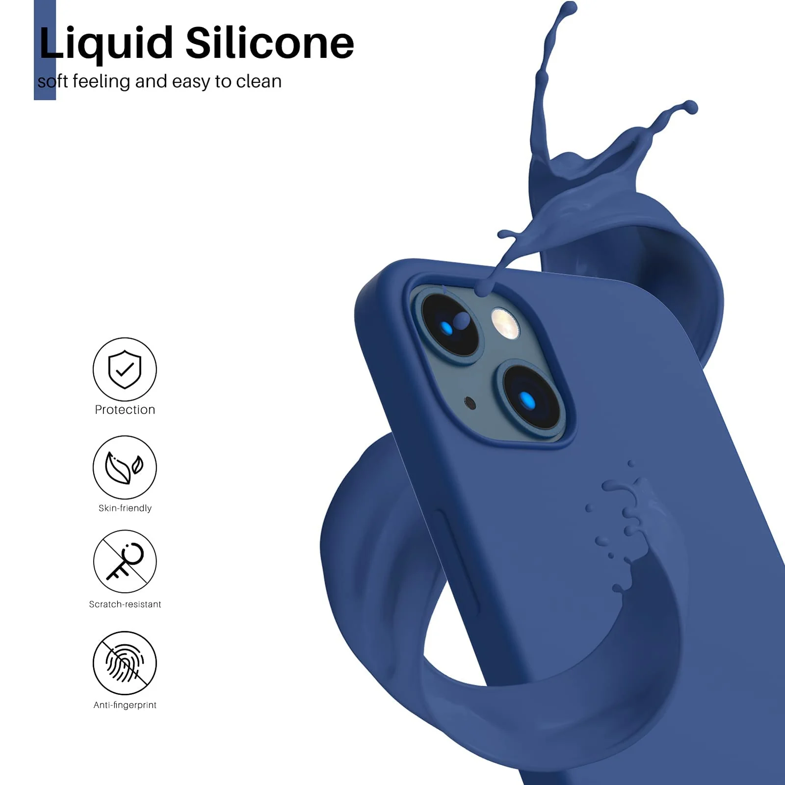 DL3 Mobilak Liquid Silicone Protective Case for iPhone 15 with Camera Protection and Microfiber Lining - Navy Blue