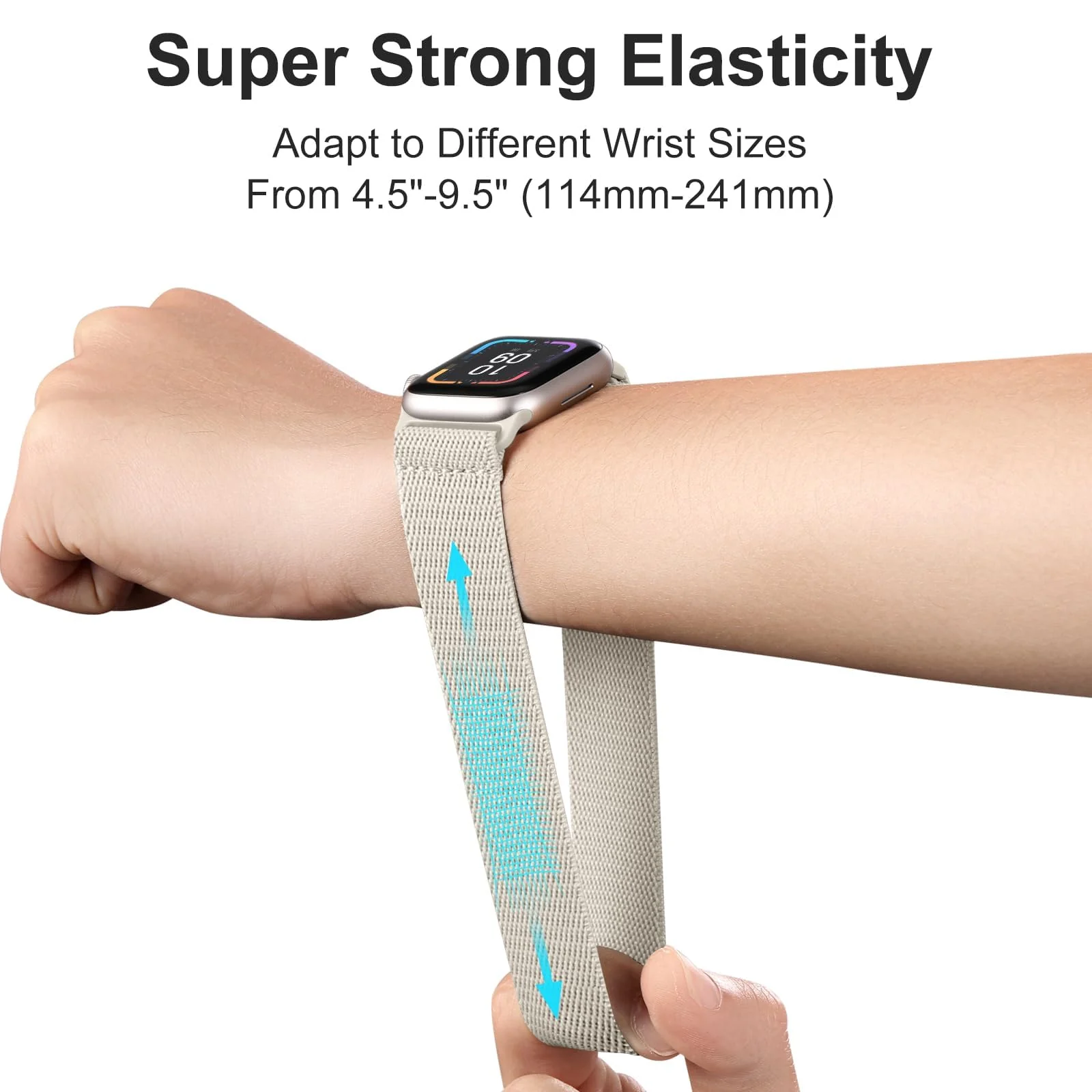DL3 Mobilak Stretchy Solo Loop Compatible with Apple Watch Band 44mm 40mm 41mm 45mm 46mm 38mm 49mm 42mm, Soft Nylon Elastic Sport Strap for iWatch Series 10 9 8 7 6 5 4 3 SE Ultra (42MM/44MM/45MM/49MM) - Starlight