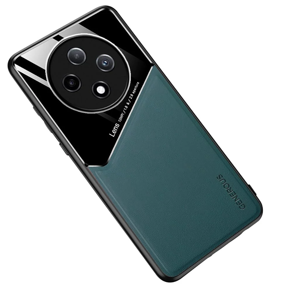 DL3 Mobilak Faux Leather and Plexiglass Protective Case with TPU Frame and Magnetic Car-Mount Support for OPPO Reno 12F / Reno12 F 4G / 5G - Green